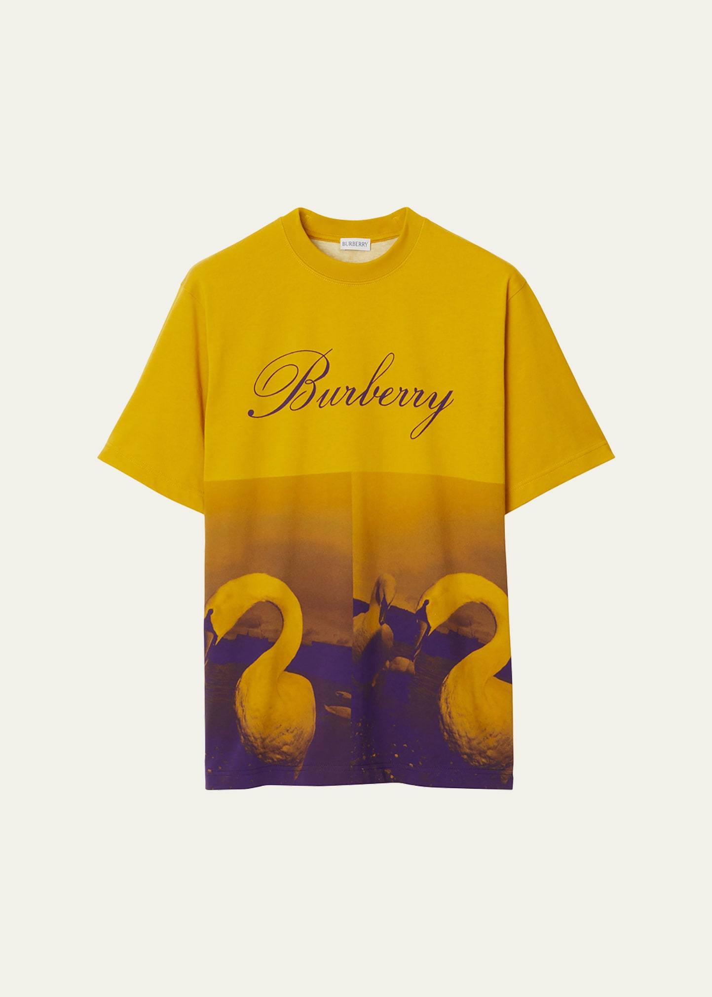 Shop Burberry Men's Logo And Swan Print T-shirt In Pear