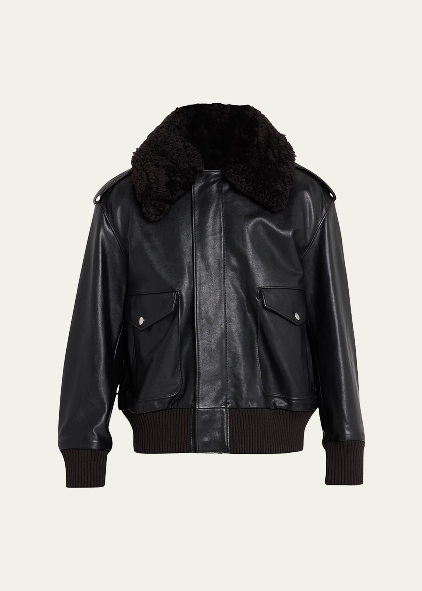 Burberry Men's Leather Shearling-collar Aviator Jacket In Otter