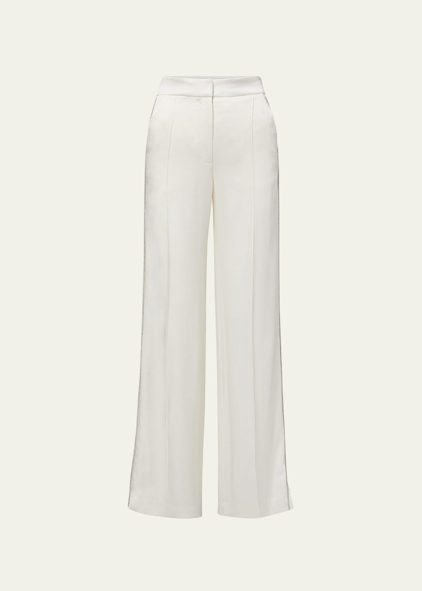 Shop Veronica Beard Millicent Embellished Wide-leg Pants In Winter White