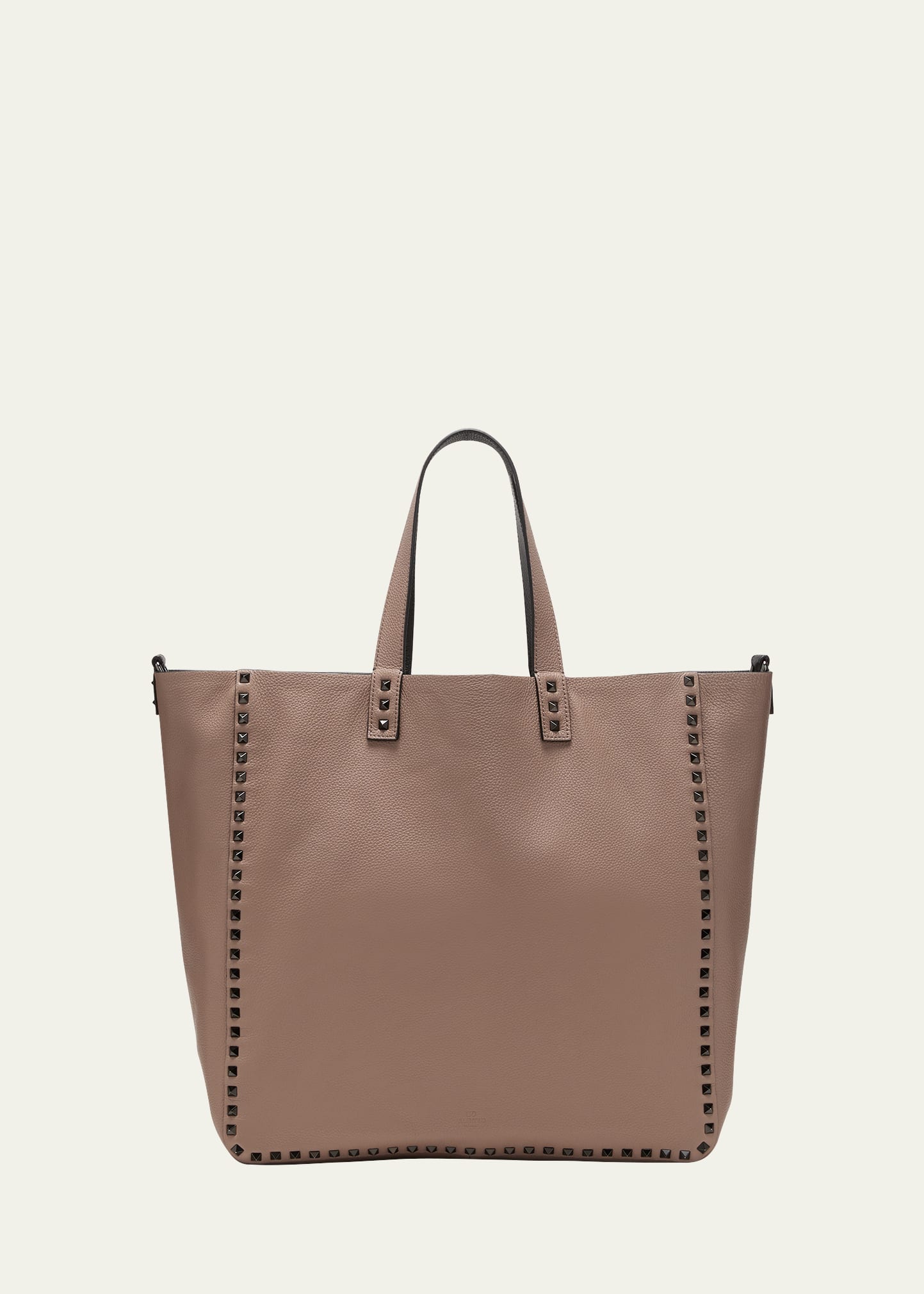 Shop Valentino Men's Double Rockstud Reversible Leather Tote Bag In Clay/nero