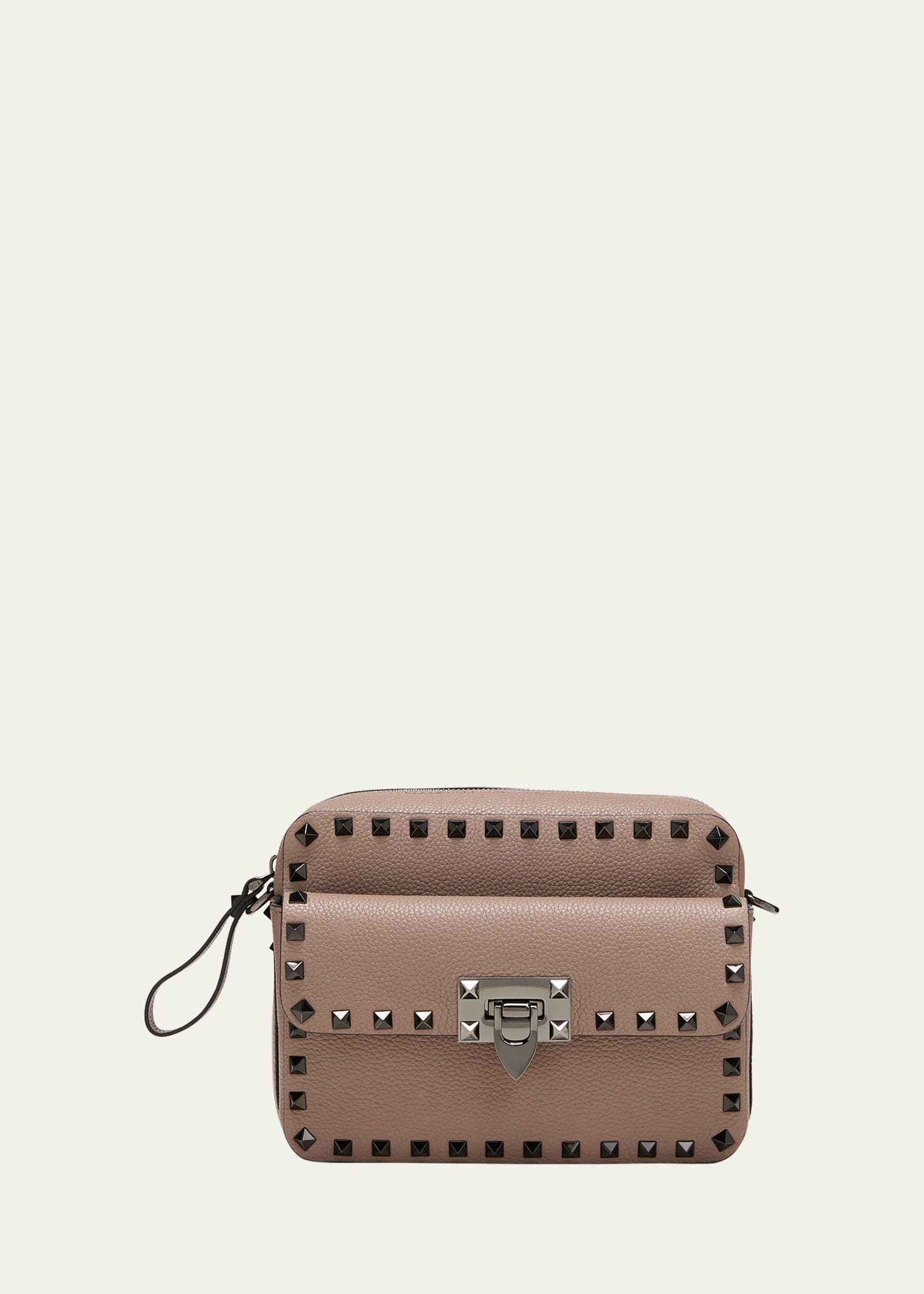 Shop Valentino Men's Rockstud Leather Crossbody Bag In Clay