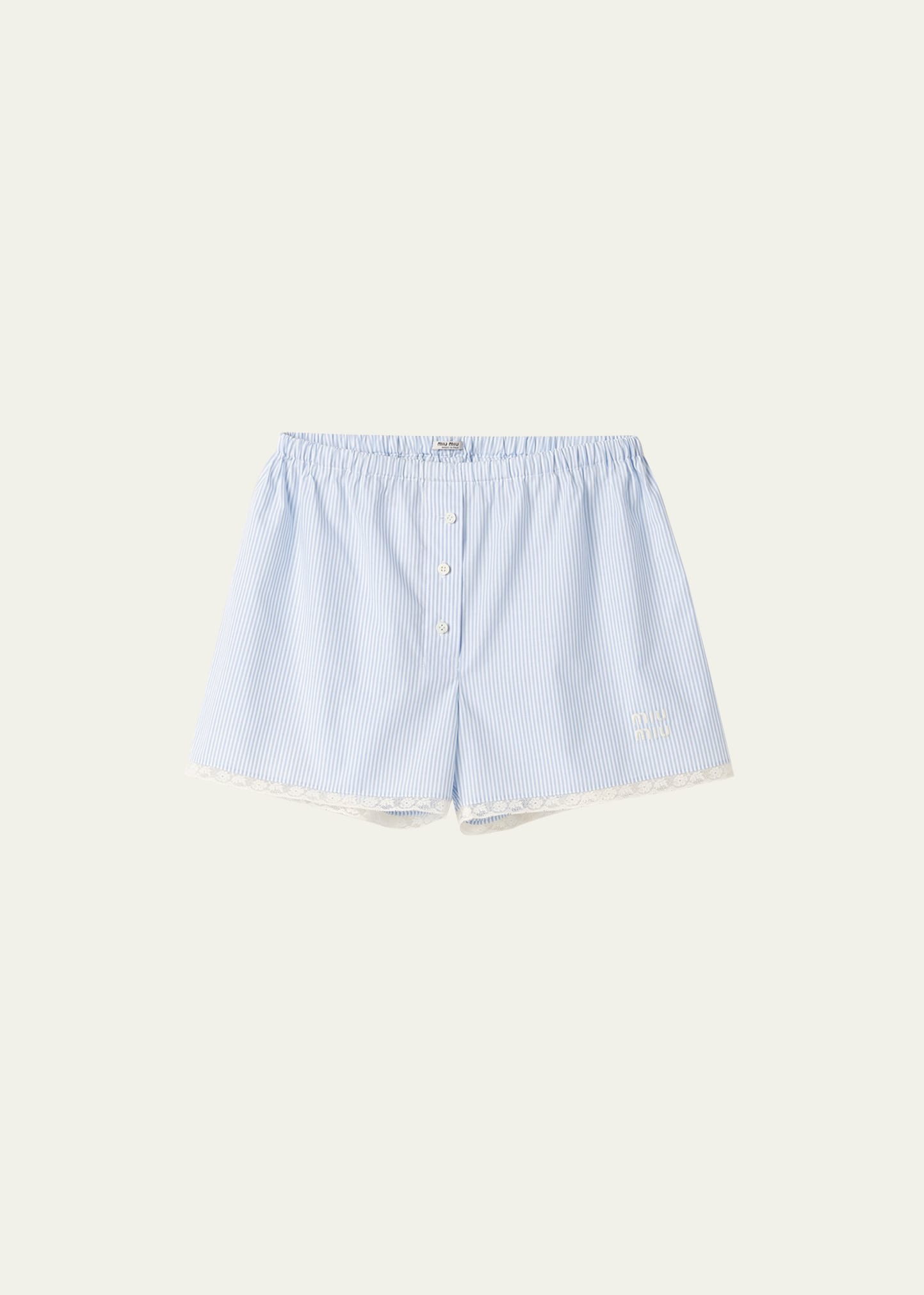 Shop Miu Miu Pinstripe Logo-embroidered Boxer Shorts In F0w3b Bianco Cele