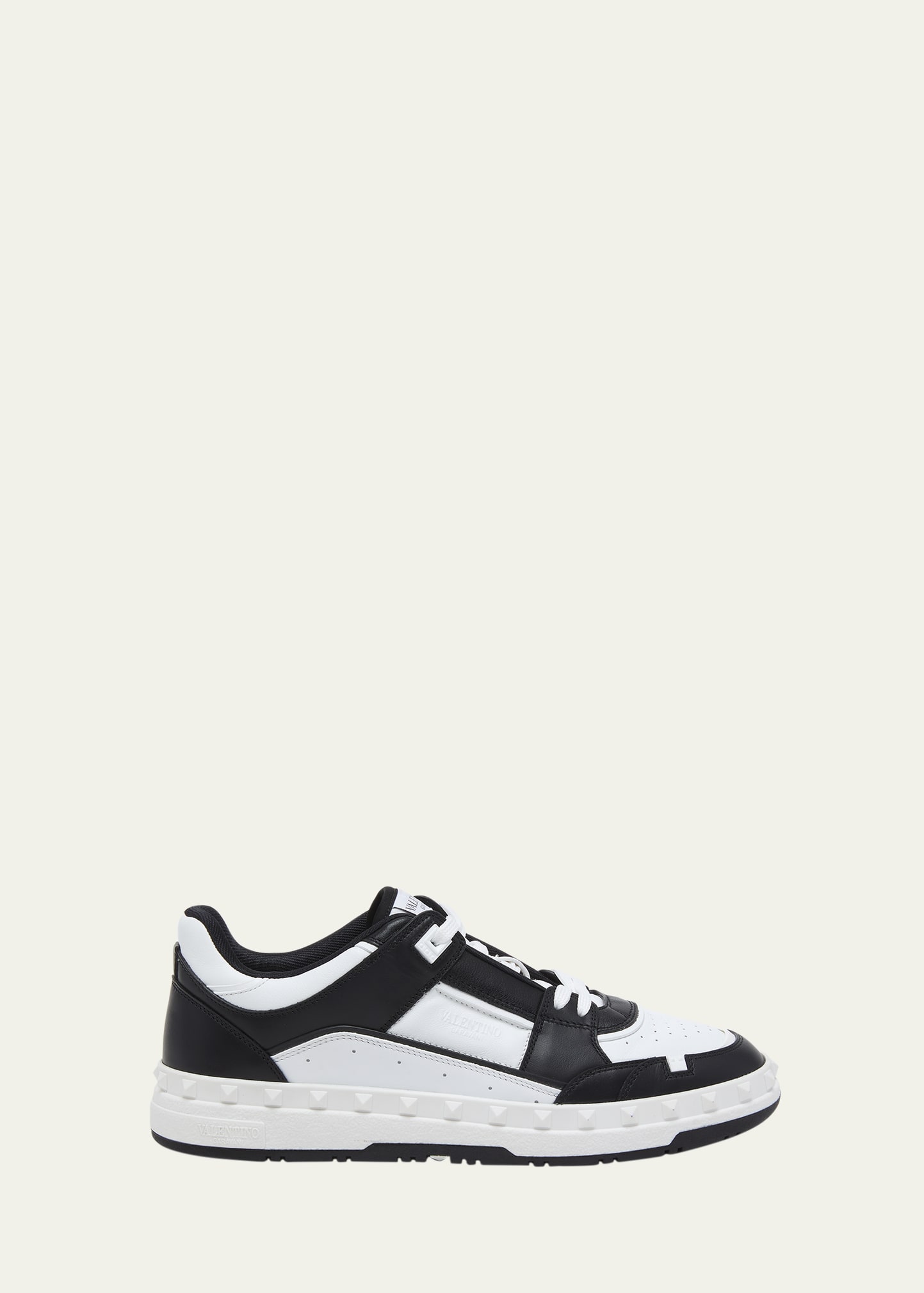 Shop Valentino Men's Freedots Leather Low-top Sneakers In White/black