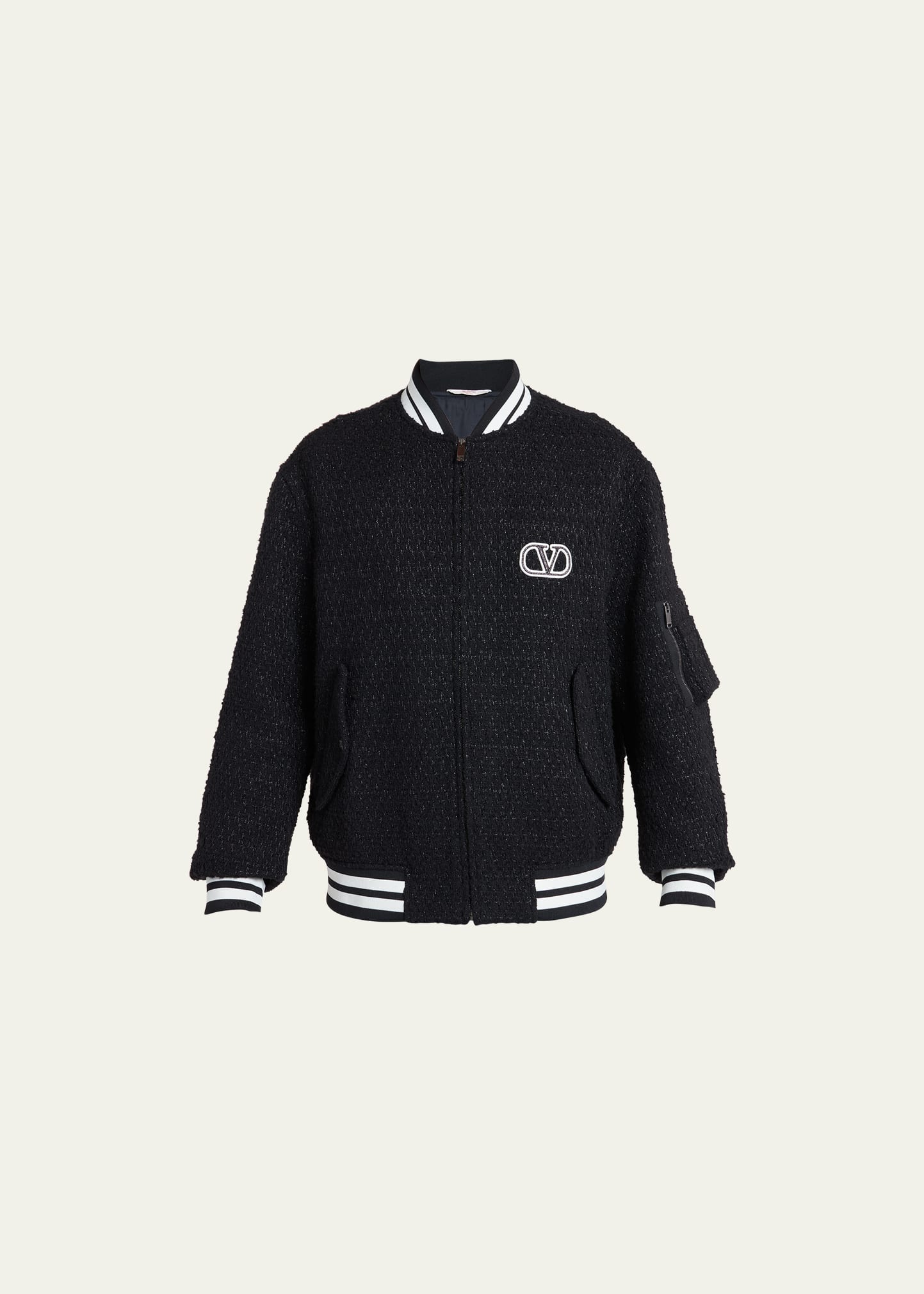 Valentino Long-sleeved Casual Jacket With Standing Collar In Black