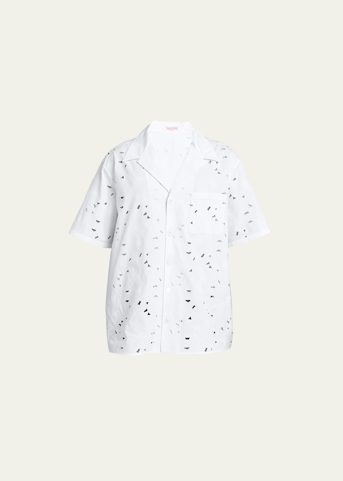 Shop Valentino Men's Lace Cutout Camp Shirt In White