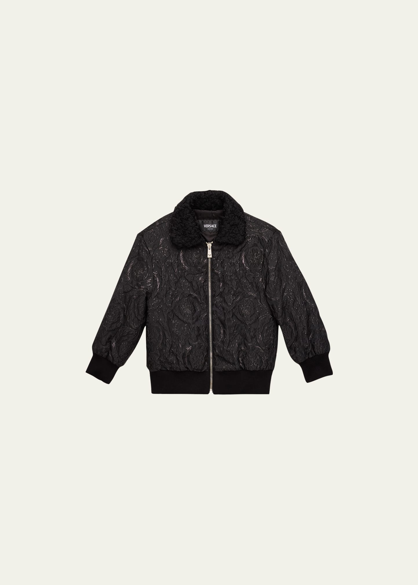 Shop Versace Girl's Textured Blouson Bomber Jacket In Black