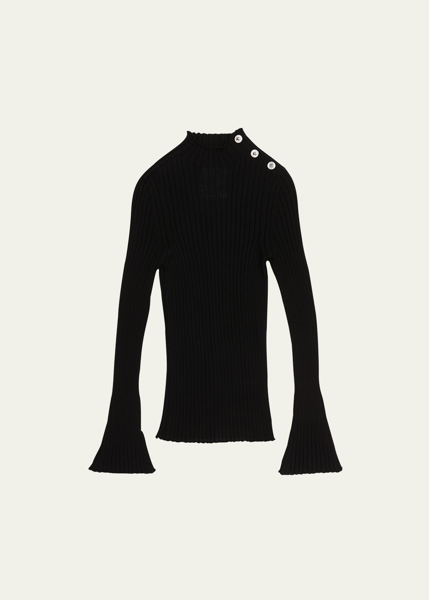 Shop Versace Girl's Ribbed Wool Bell Sleeve Sweater In Black