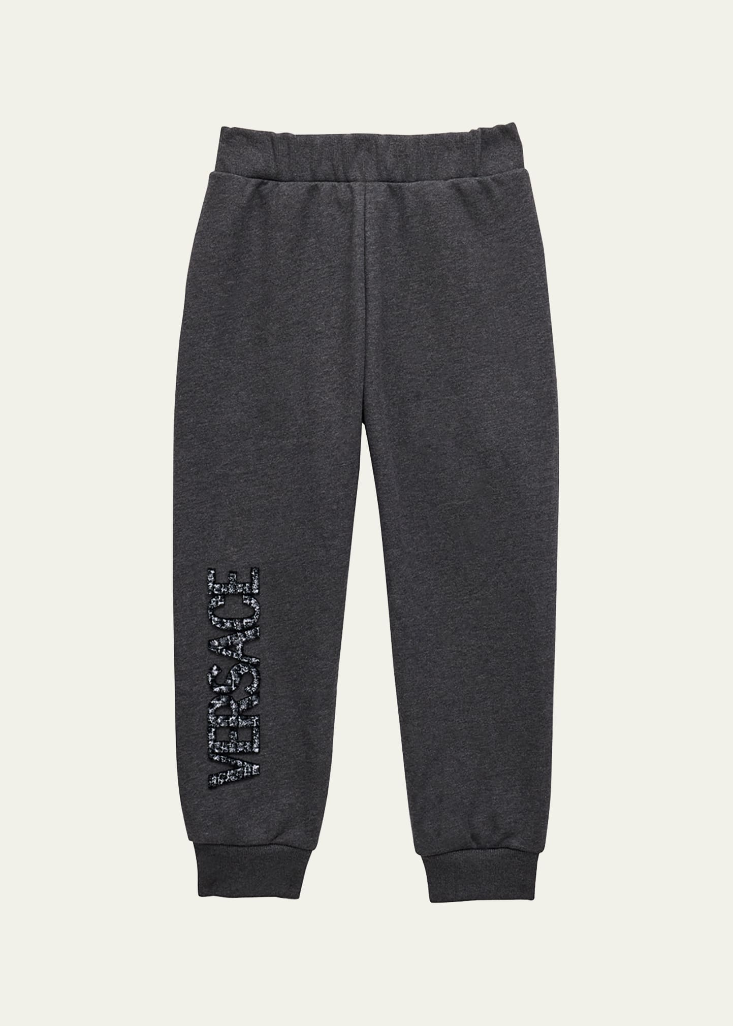 Shop Versace Boy's Embroidered Logo-print Sweatpants In Greywhite