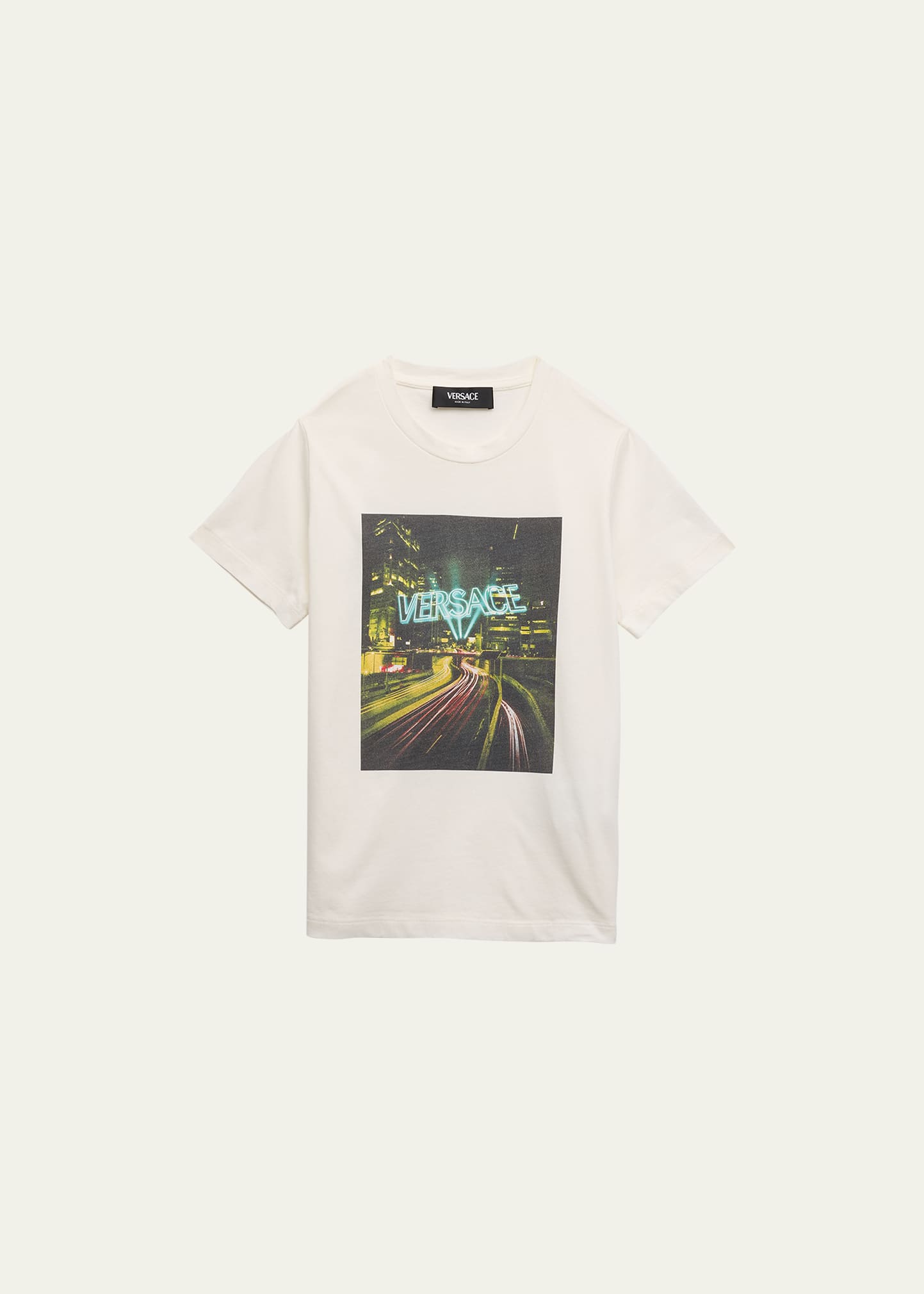 Shop Versace Boy's Blinding Lights Logo-print T-shirt In Whitemulticolor