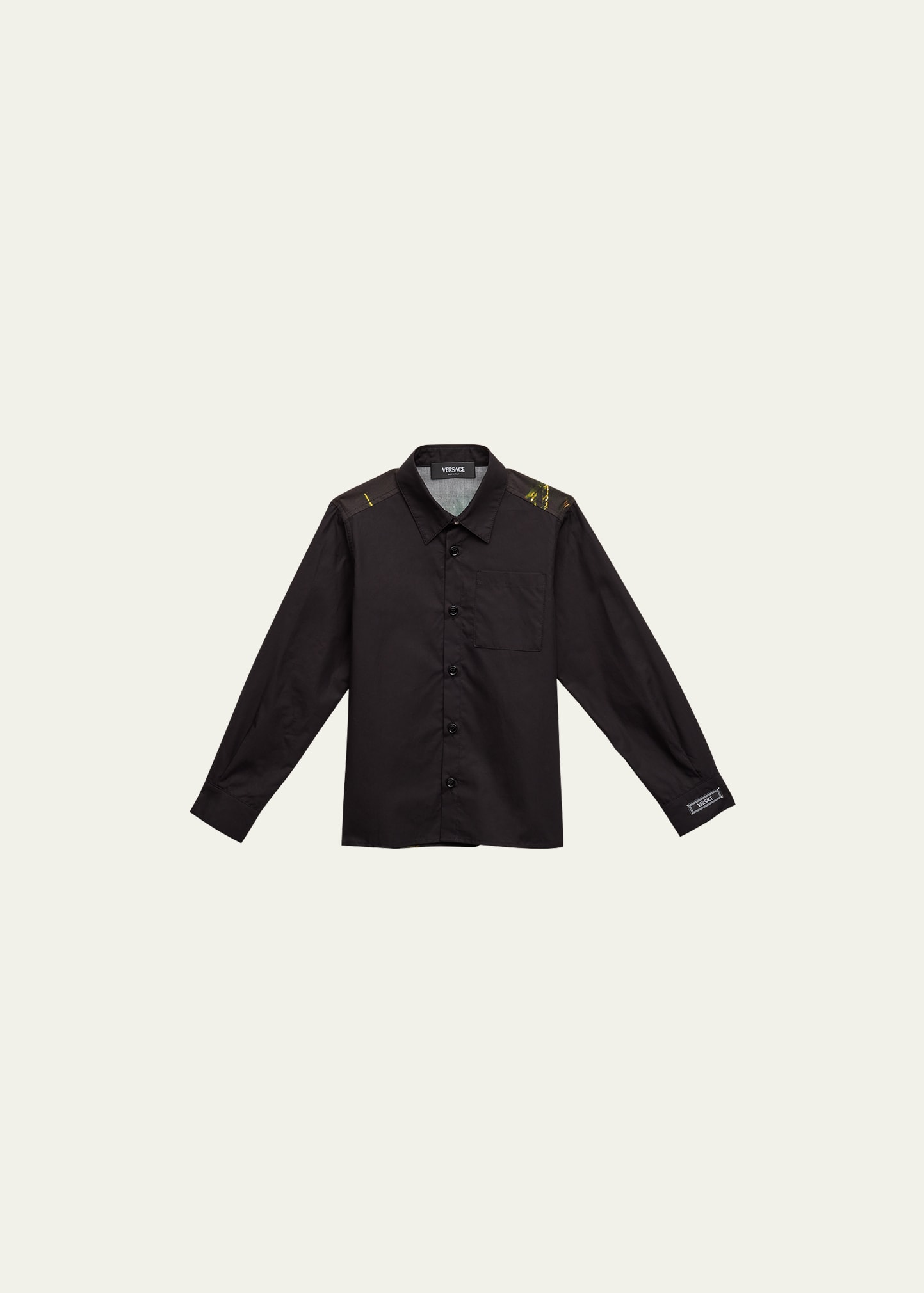 Shop Versace Boy's Graphic Button Down Shirt In Blackmulticolor