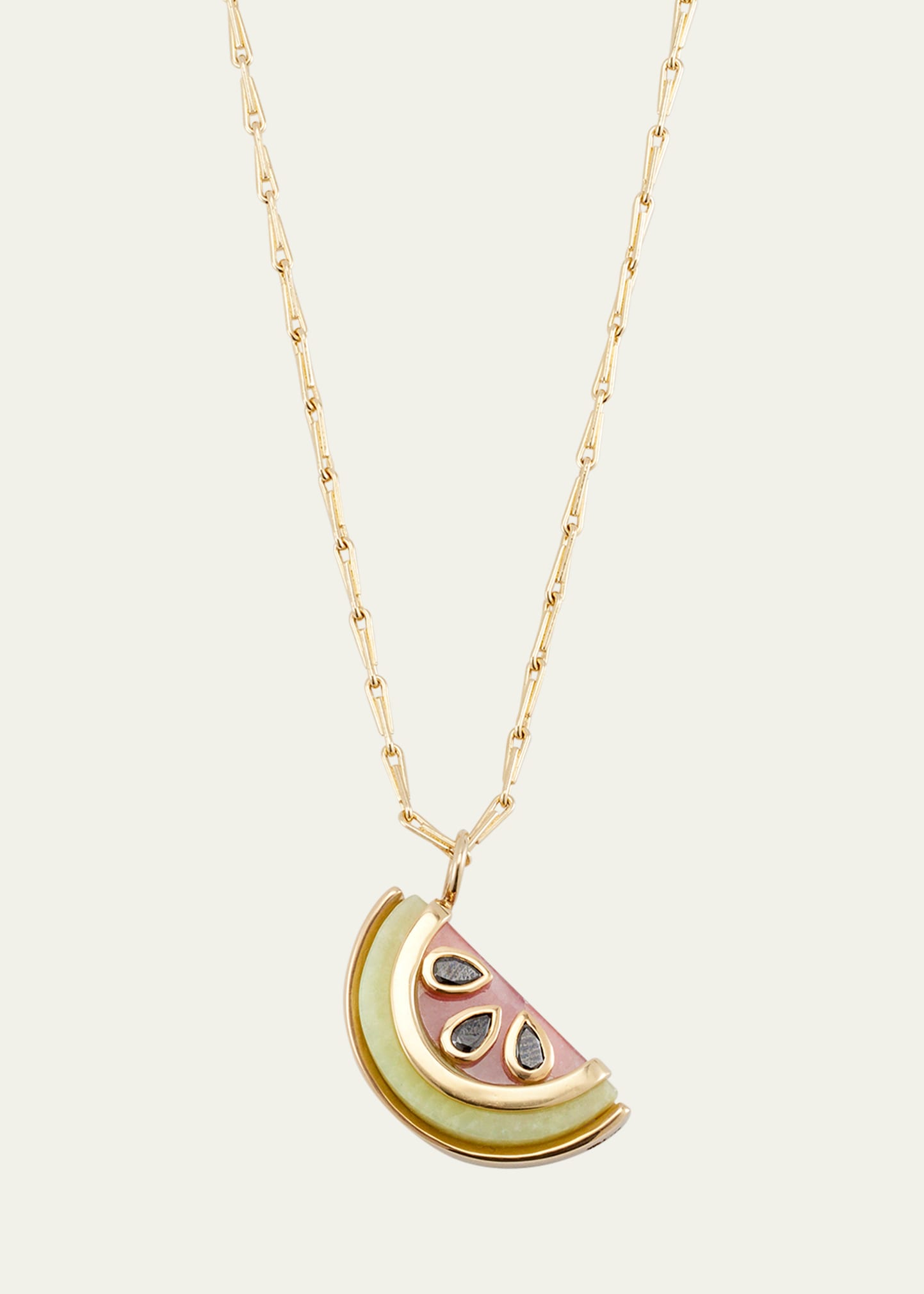 Small Watermelon Pendant Necklace with Black Diamonds