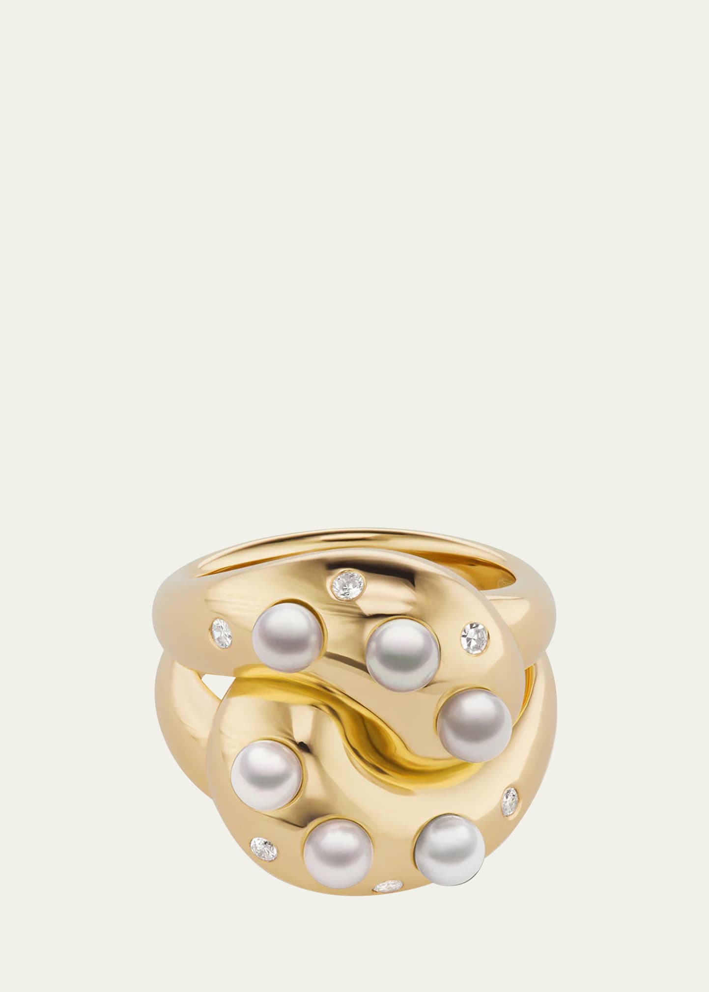 Brent Neale 18k Pearl And Diamond Knot Ring In Gold
