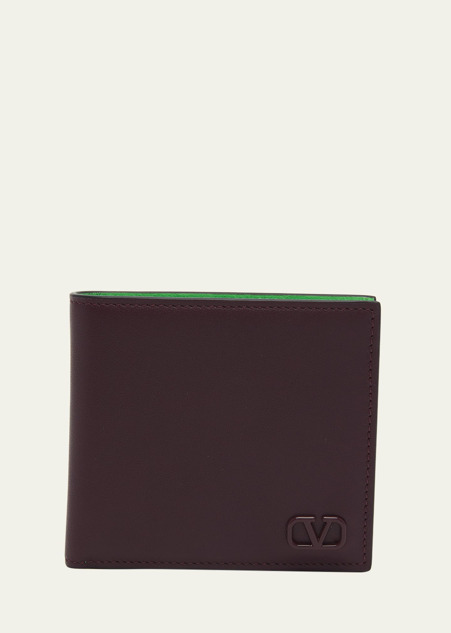 Valentino Garavani Men's Bicolor Leather Vlogo Bifold Wallet In Rubin/ice Mint