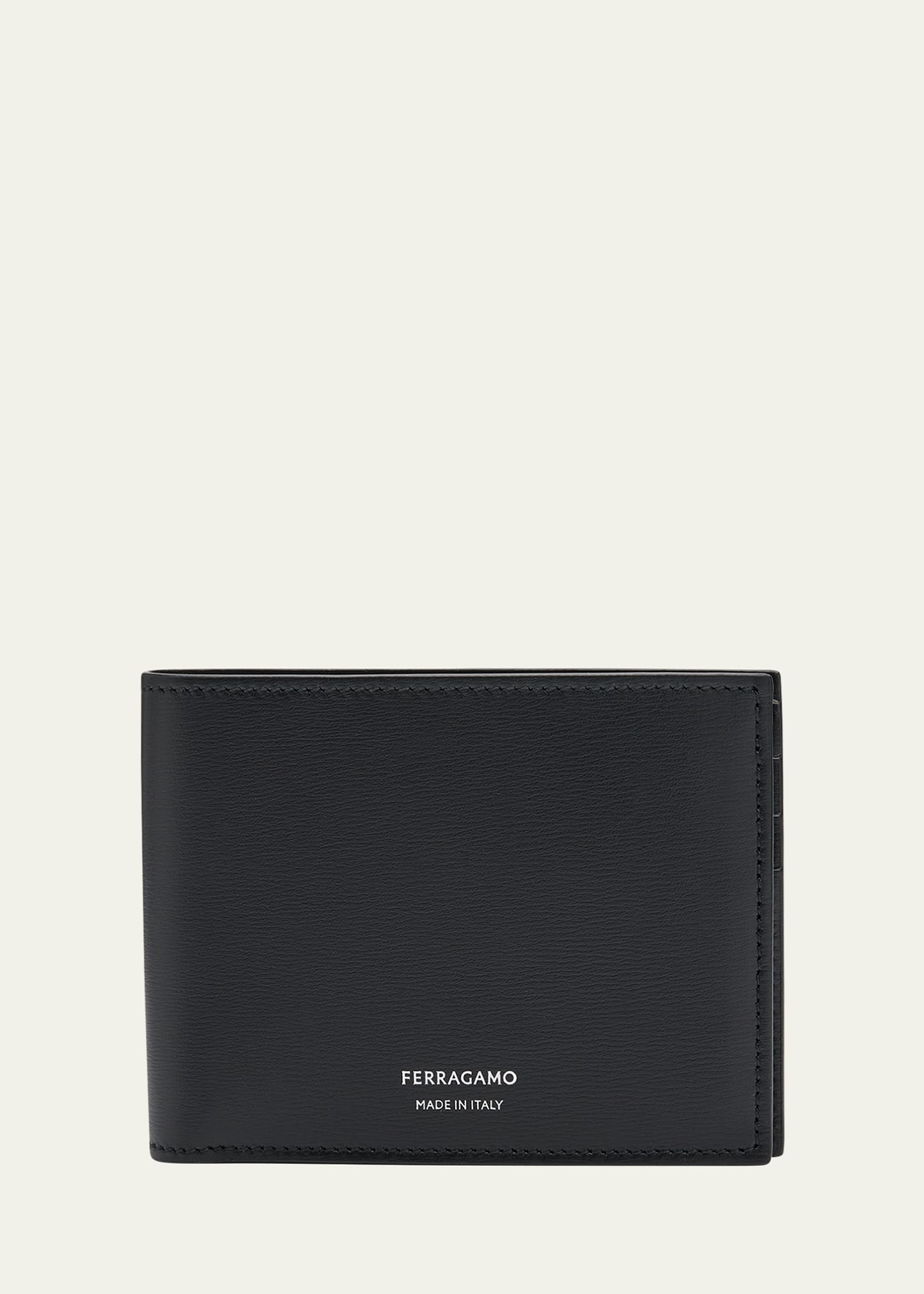 Ferragamo Florence Black Bi-fold Wallet With Logo Lettering On The Front In Leather Man In Nero