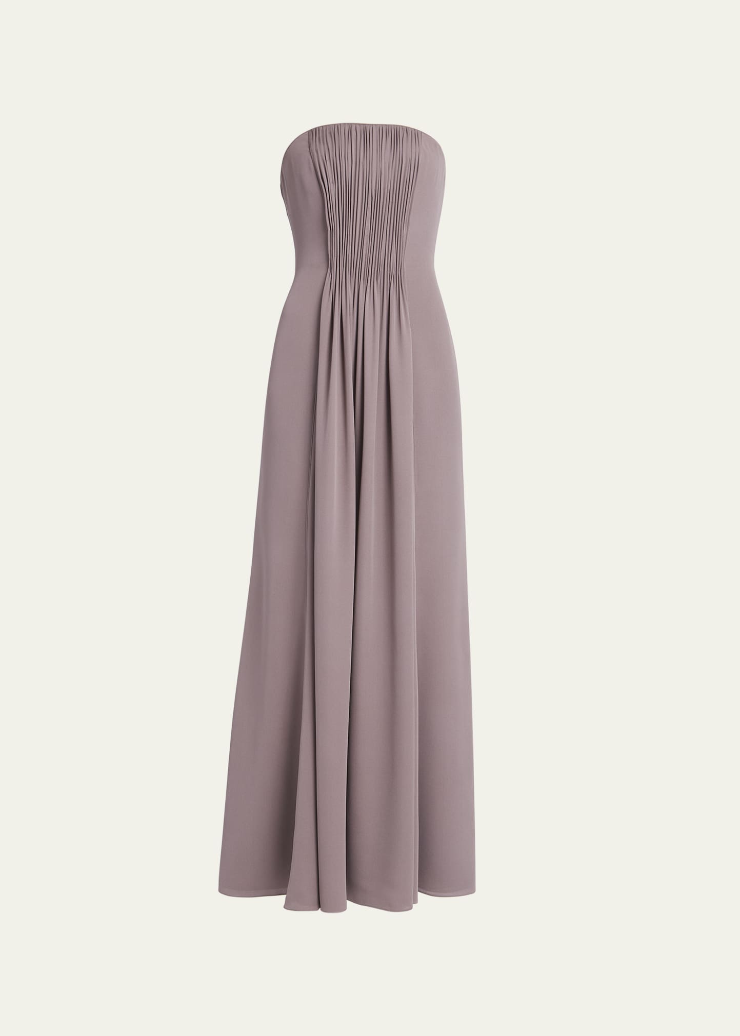 Giorgio Armani Plisse Strapless Silk Gown In Light Brown