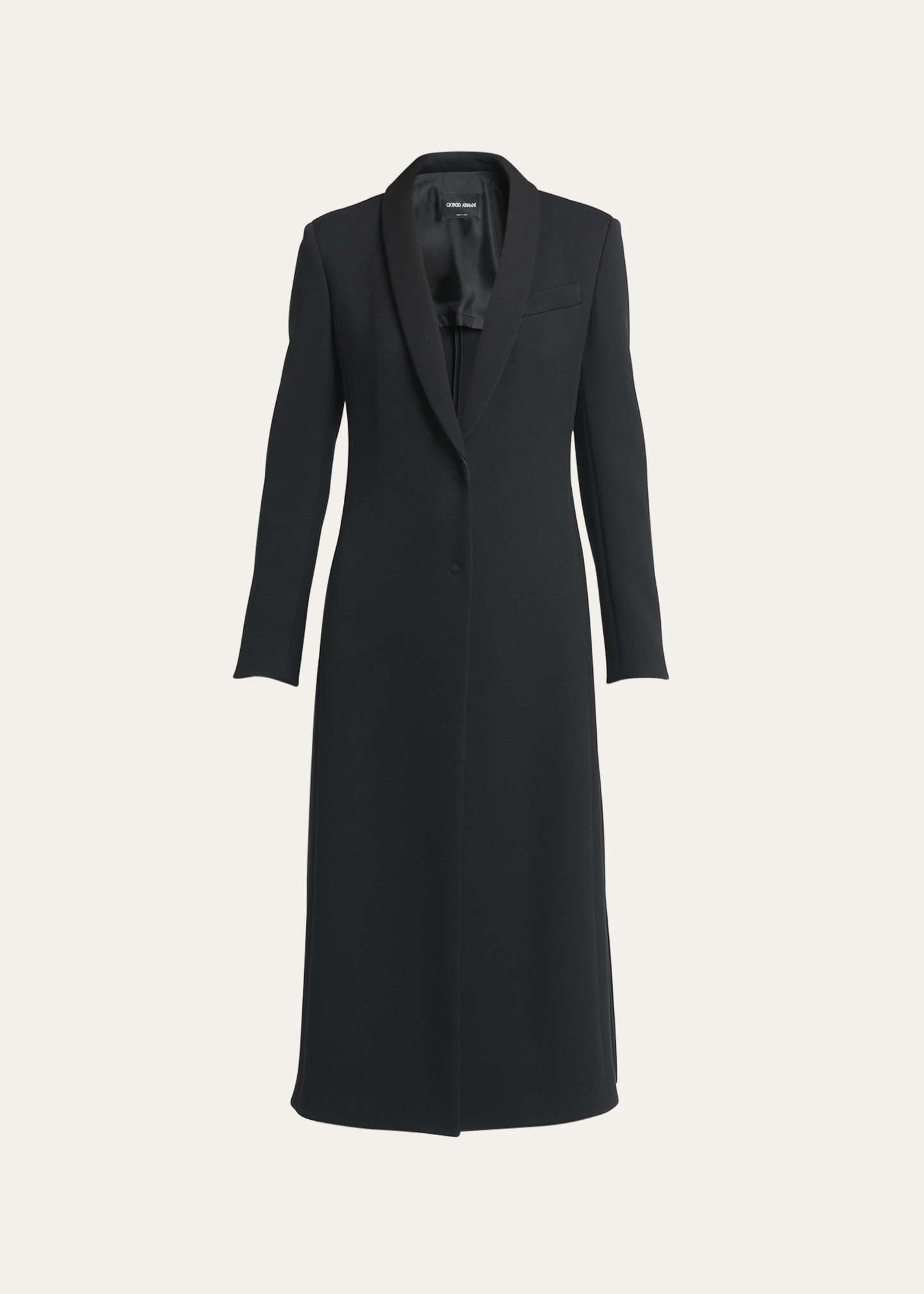 Shop Giorgio Armani Shawl Wool Maxi Coat In Solid Black