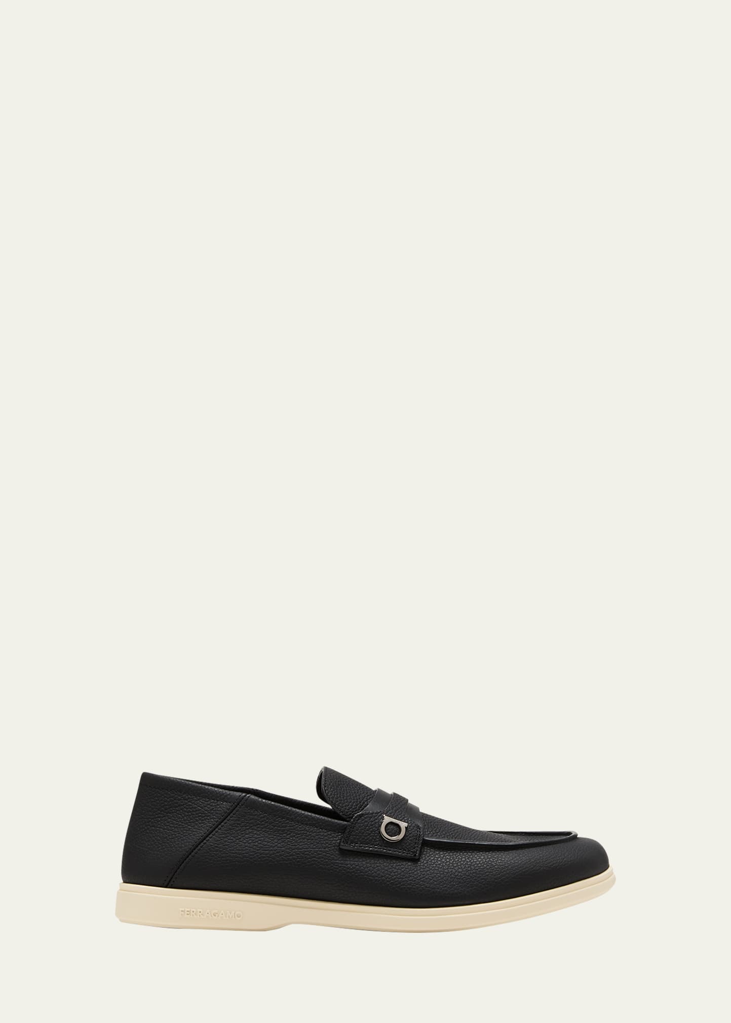 Shop Ferragamo Men's Drame Leather Gancio Penny Loafers In Black