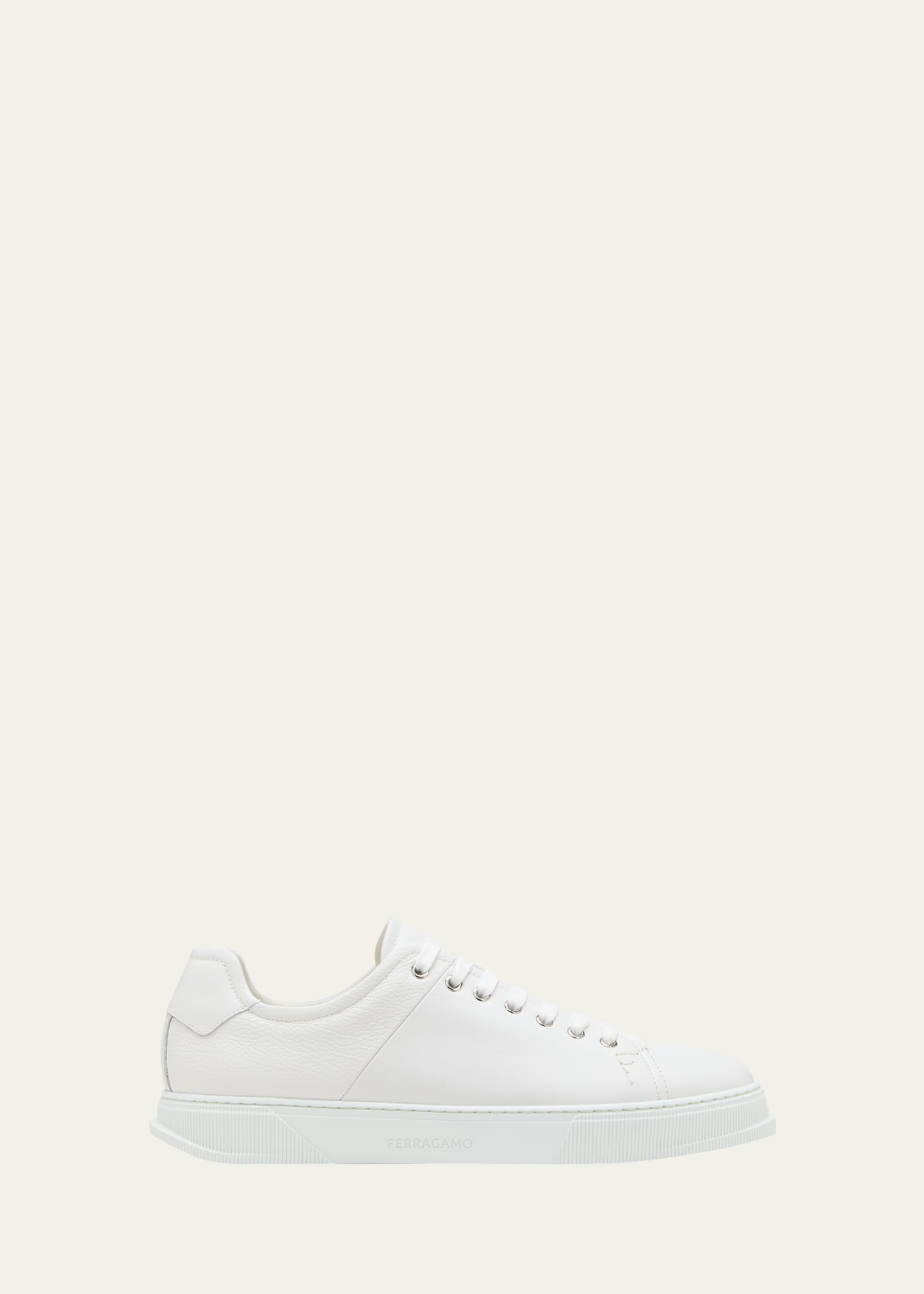 Shop Ferragamo Men's Clayton Tonal Leather Low-top Sneakers In Bianco