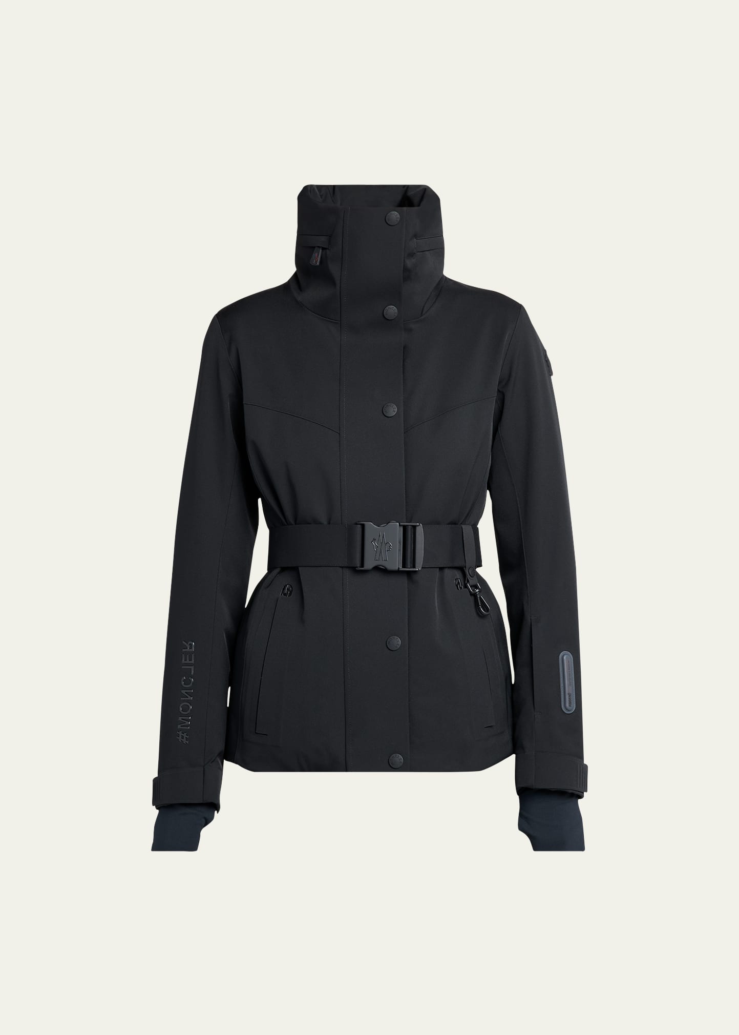 Shop Moncler Hainet Belted Snow Jacket In Black