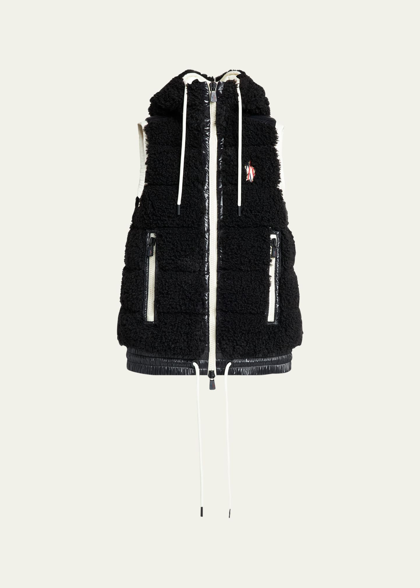 Moncler Faux Sherpa Drawstring Puffer Vest In Black