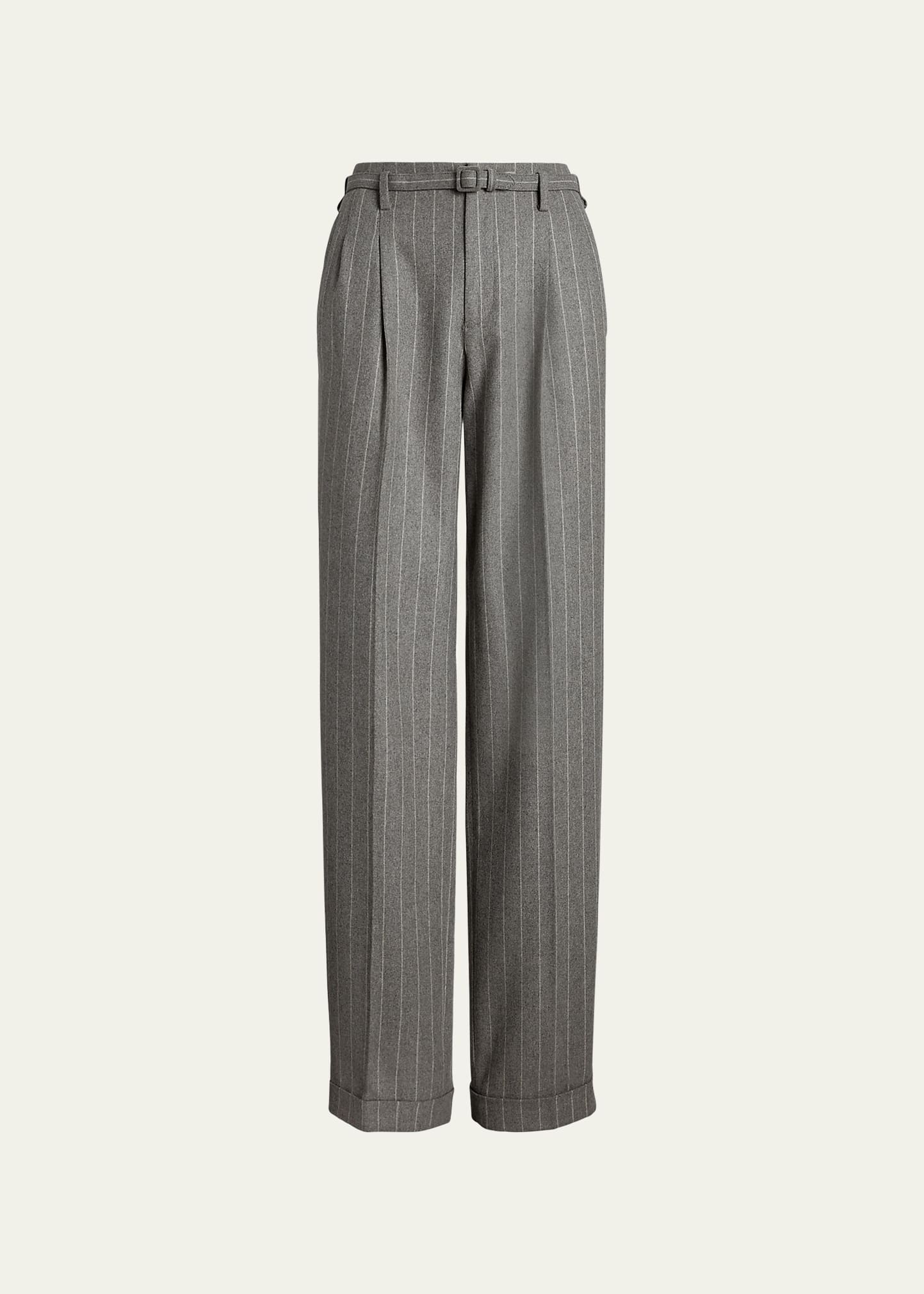 Stamford Chalk Stripe Wool Belted Pants