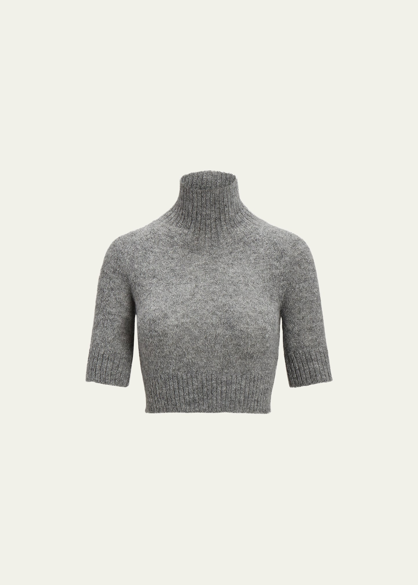 Short-Sleeve Turtleneck Crop Wool Sweater