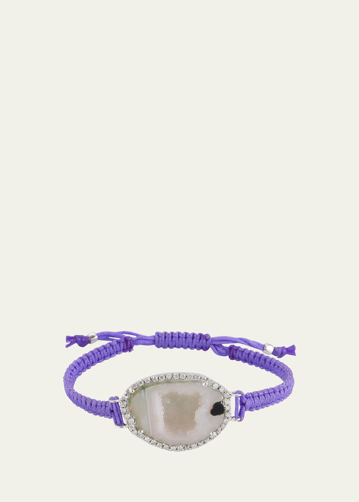 18k White Gold Light Geode on Purple Macrame Bracelet with Diamonds