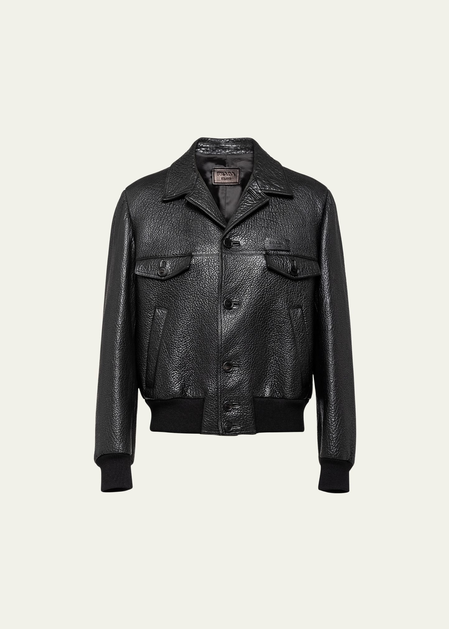 Shop Prada Men's Napa Leather Jacket In Nero