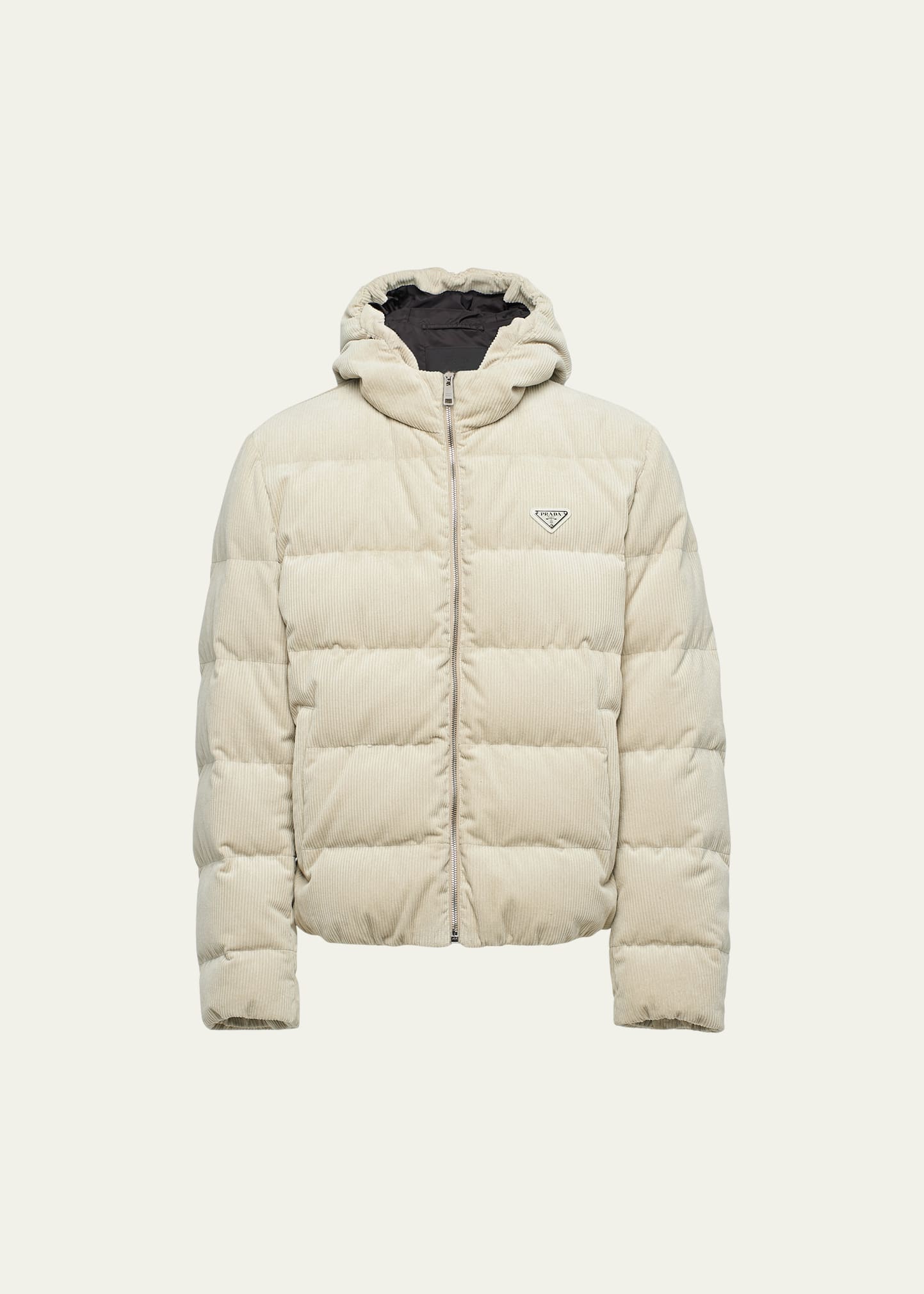 Prada Cropped Cotton Corduroy Down Jacket In Talco