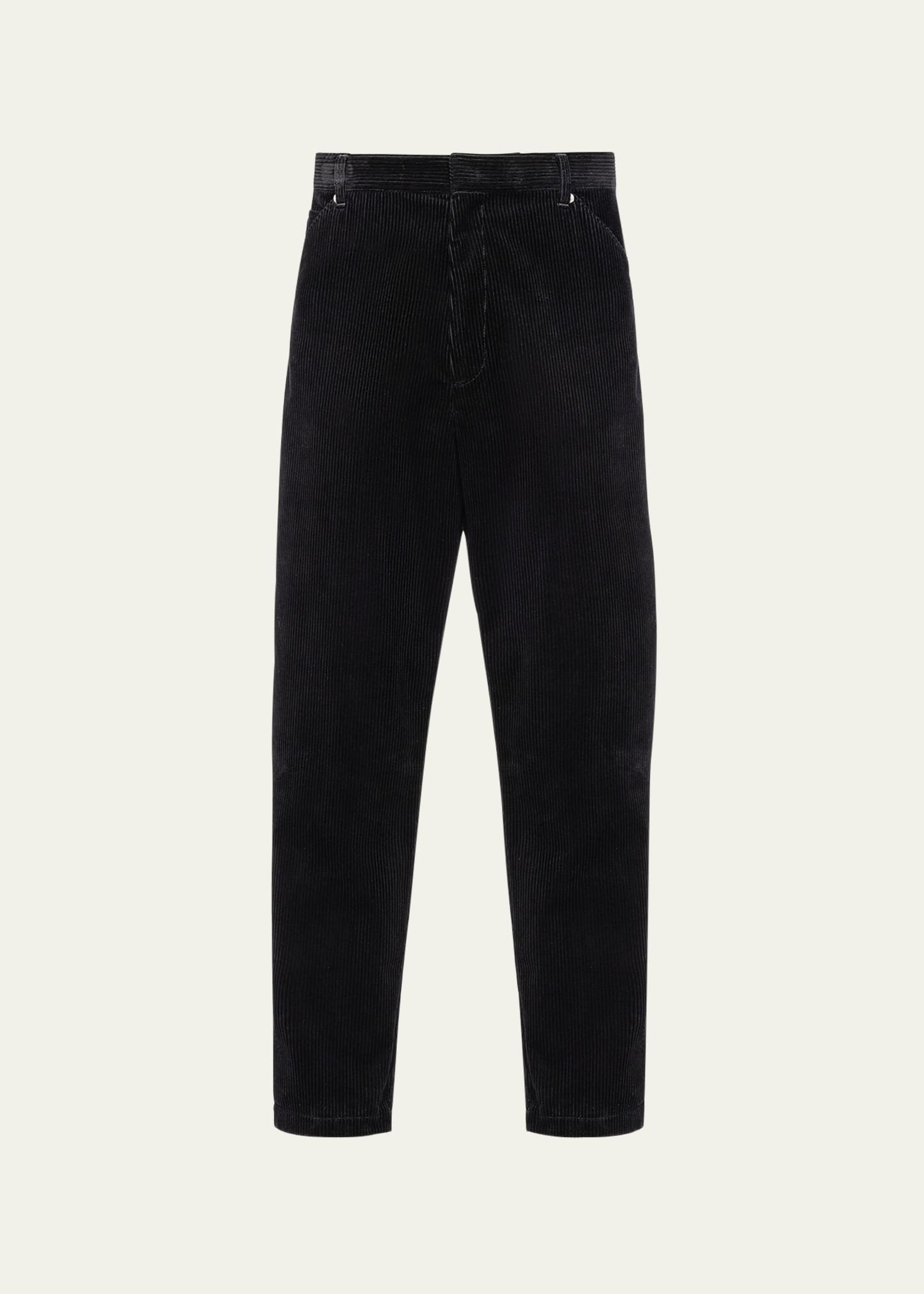 Prada Mens Black Pinwale Triangle-plaque Corduroy Cotton Trousers In Nero