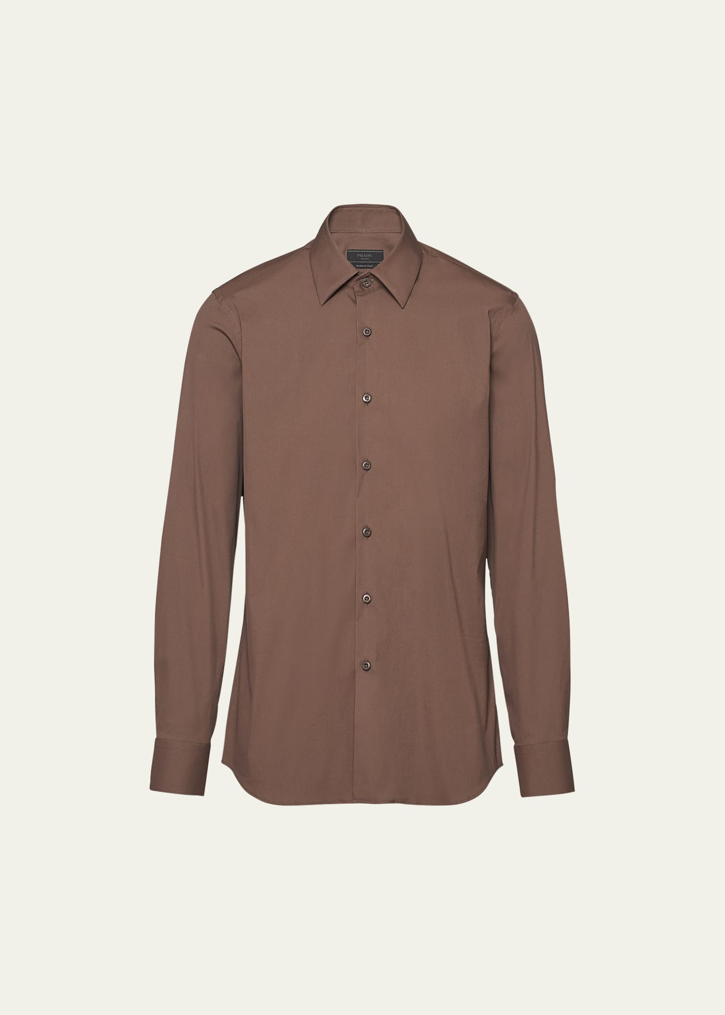 Prada Stretch Cotton Shirt In Bark Brown