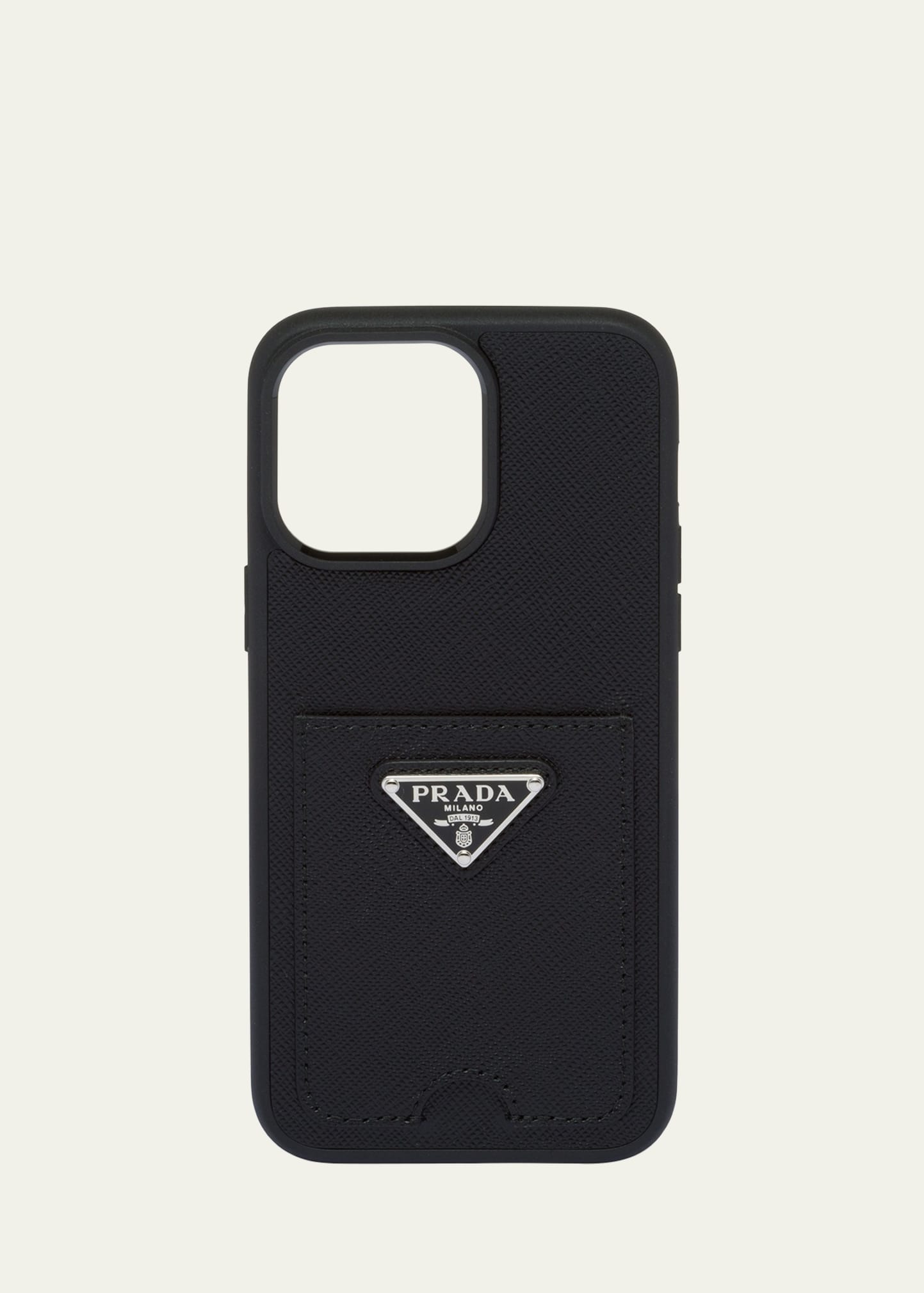 Shop Prada Leather Iphone 14 Pro Max Case In F0632 Nero 1