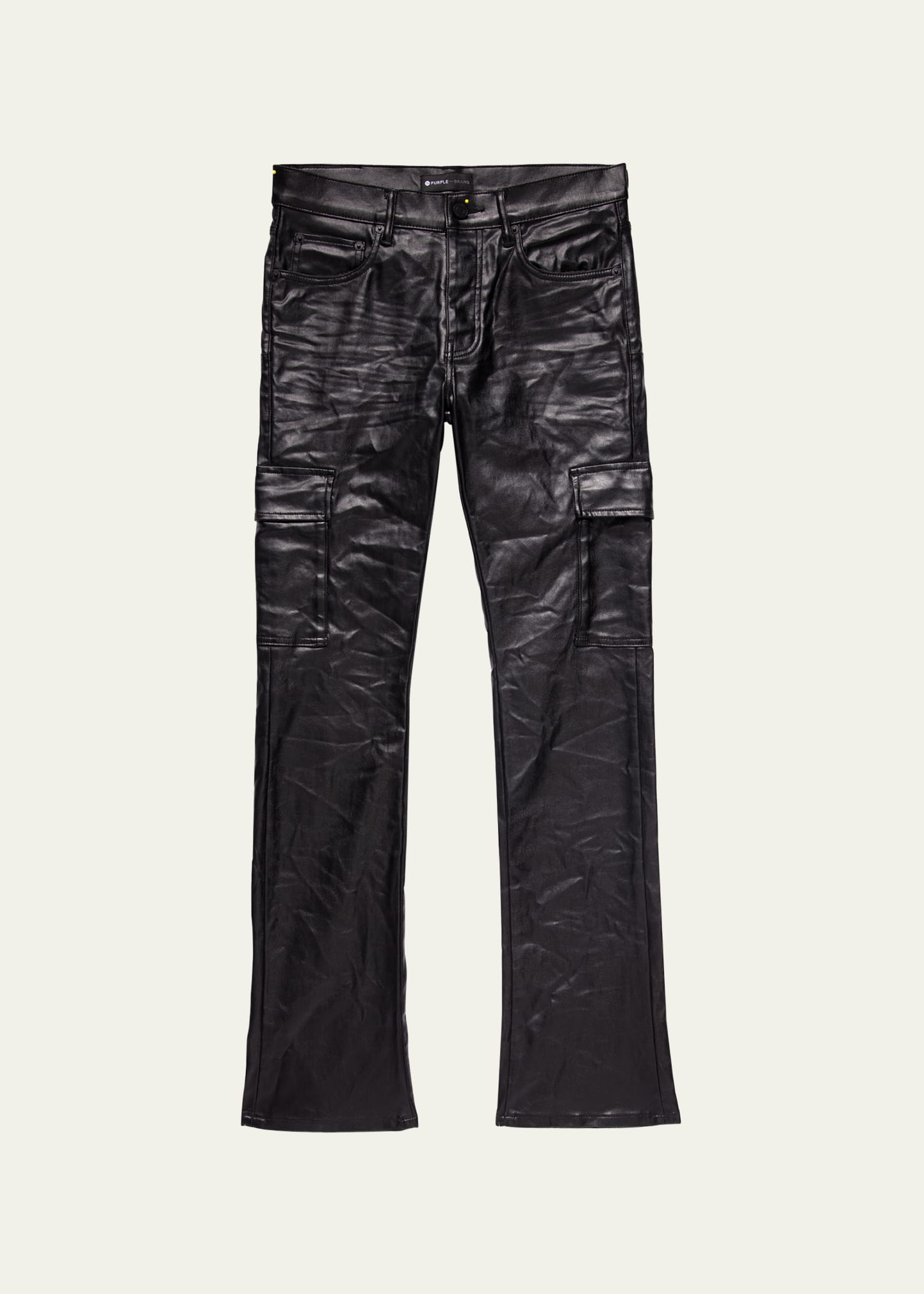 Purple Men's Patent Film Cargo Pants In Black