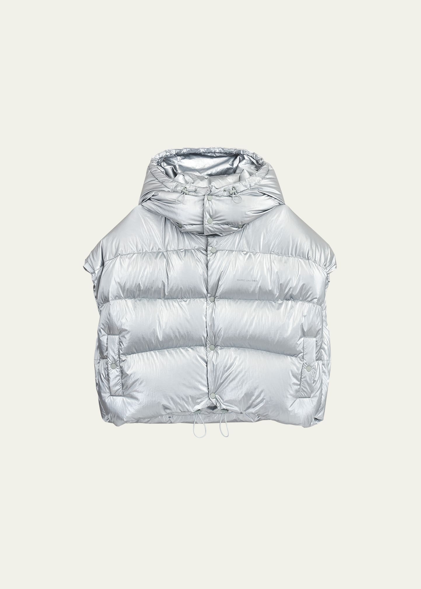Marc Jacobs Logo-embossed Hooded Puffer Vest In Silver