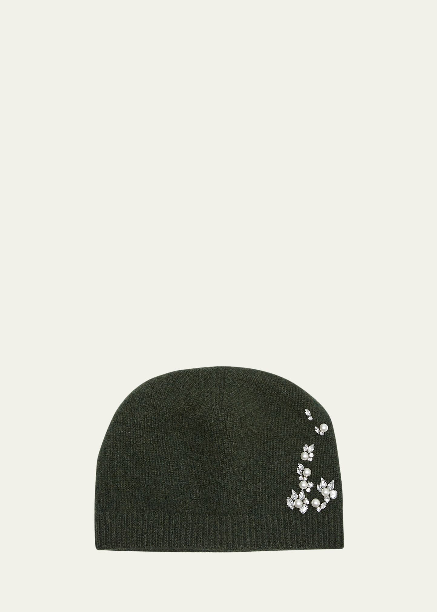 Portolano Pearly Embellished Cashmere Beanie In Green Menagerie