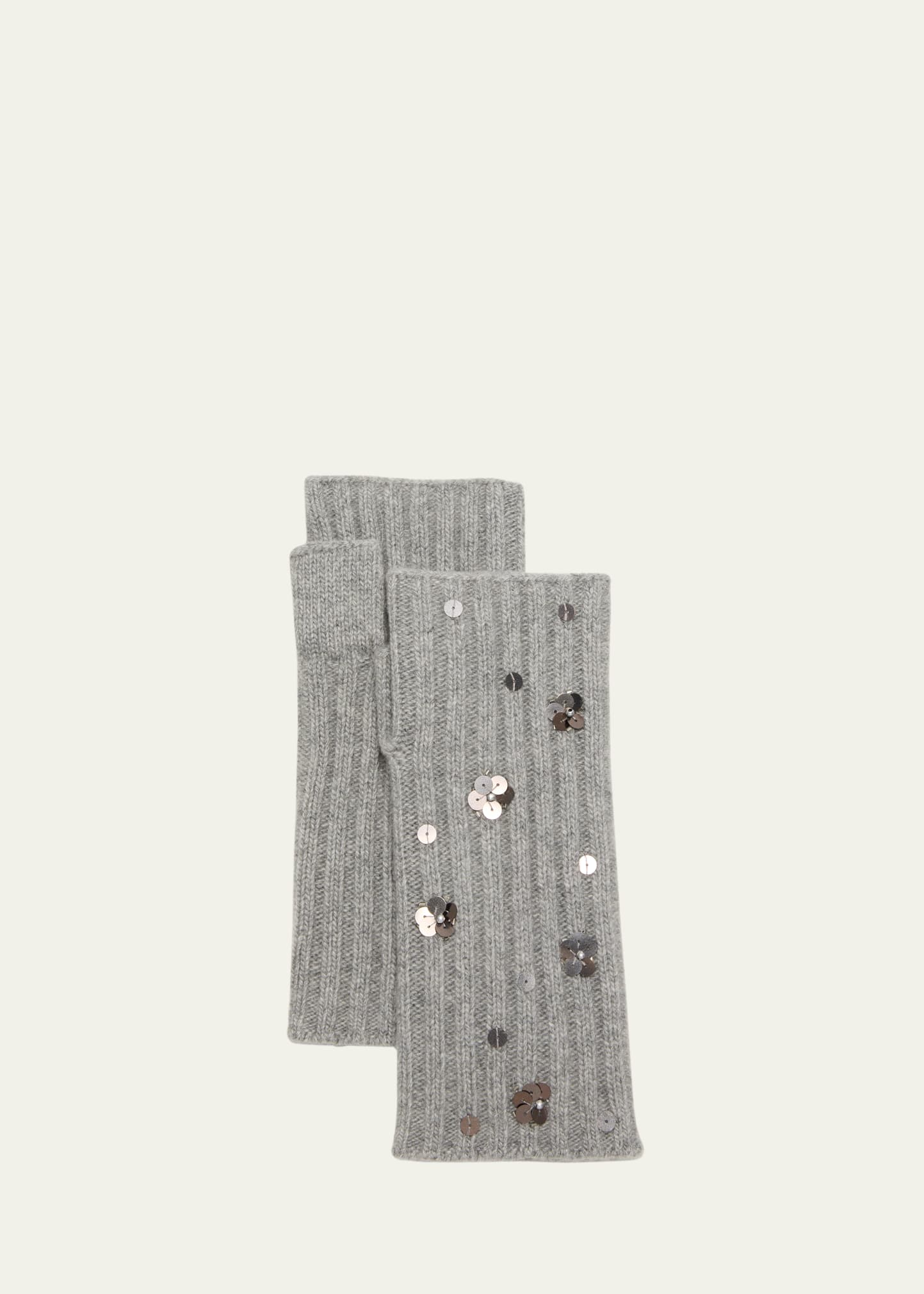 Portolano Sequin Floral Cashmere Arm Warmers In Light Grey