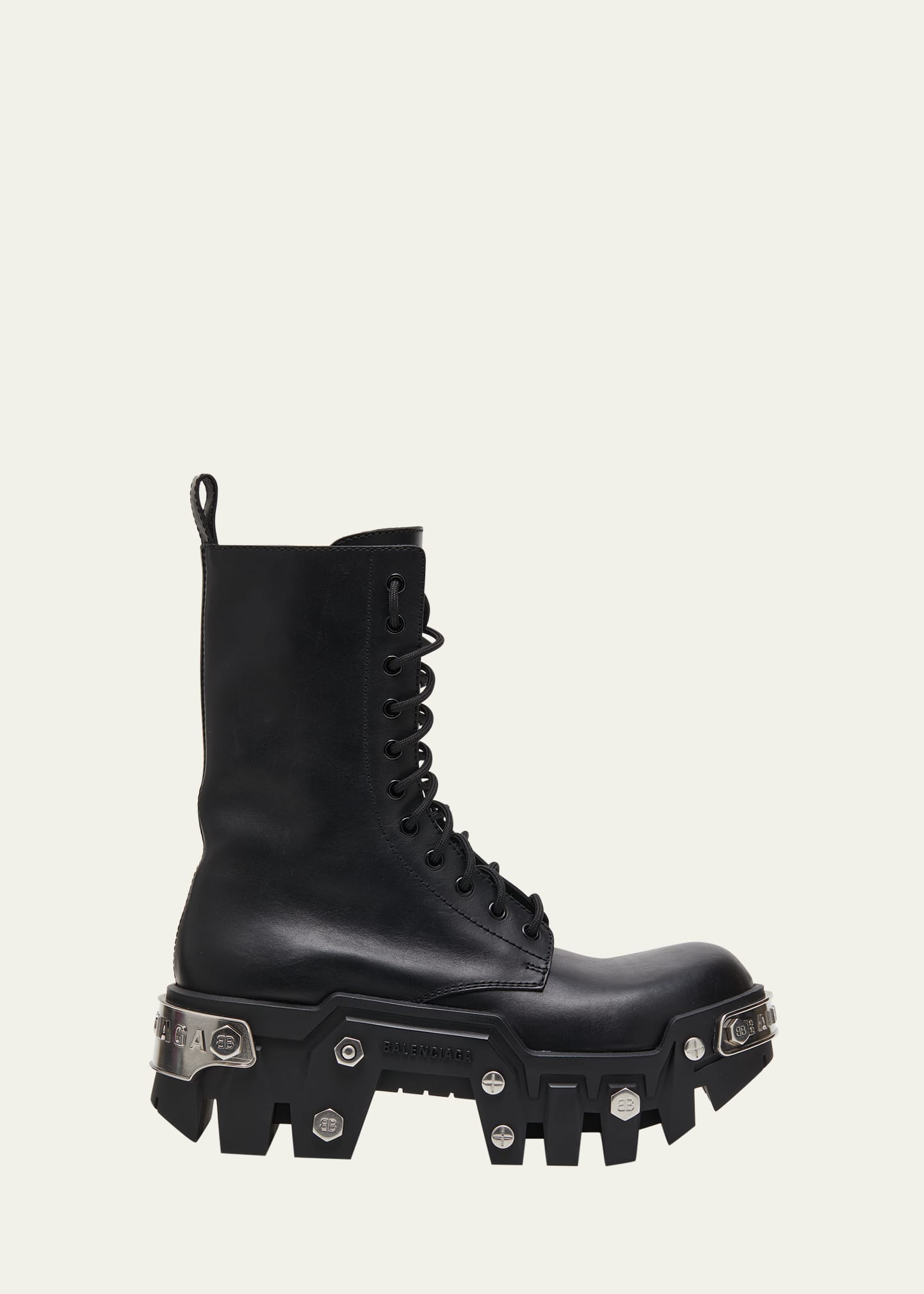 Balenciaga Bulldozer Platform Leather Boots In Black/silver