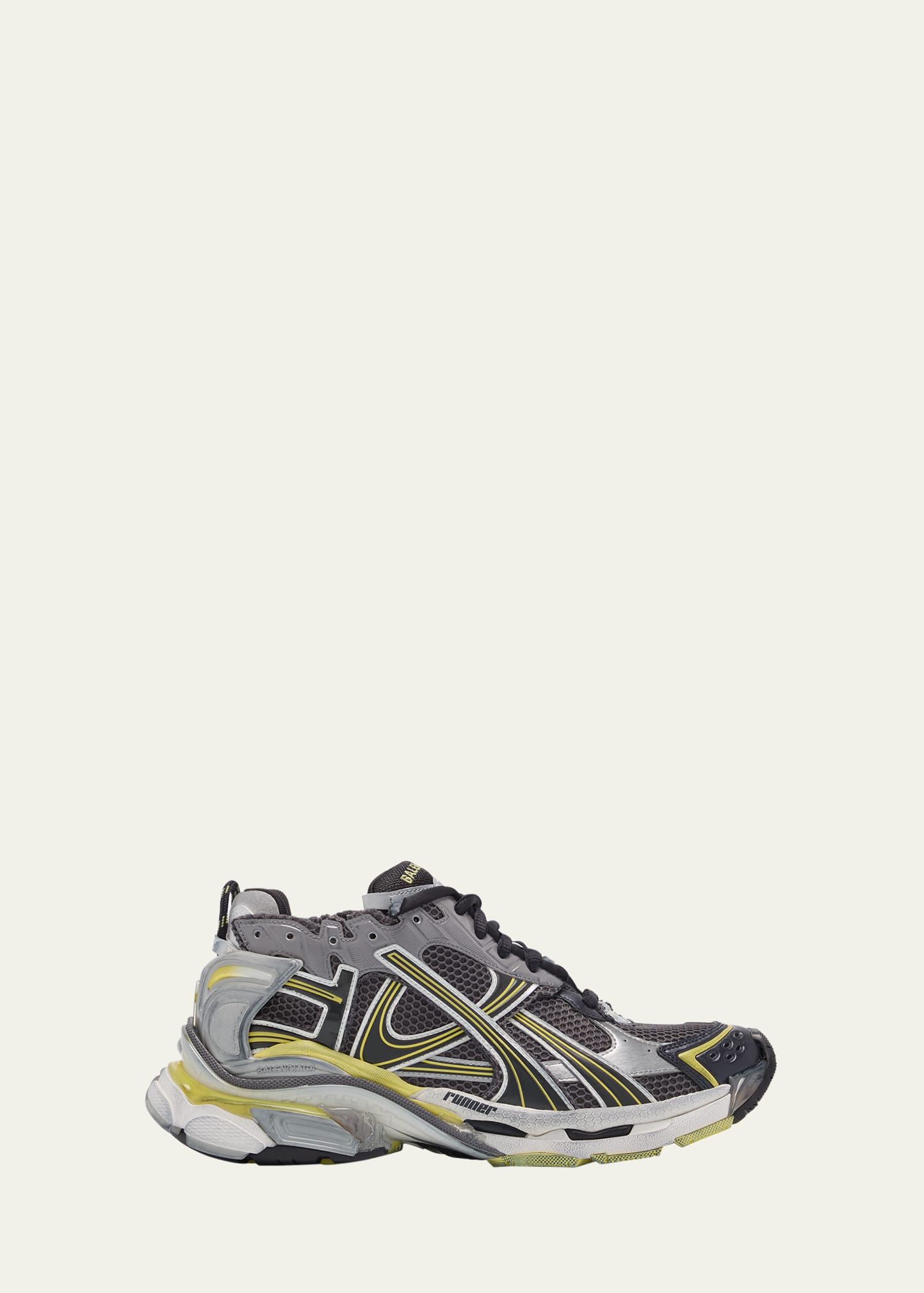 Balenciaga Runner Mesh And Faux Leather Sneakers In Grey/yel/wht