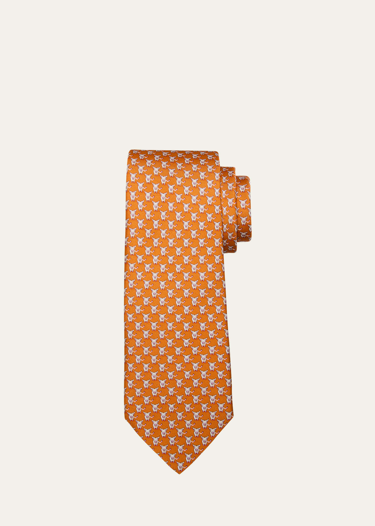 Ferragamo Men's Animali Cow-print Silk Tie In Arancio