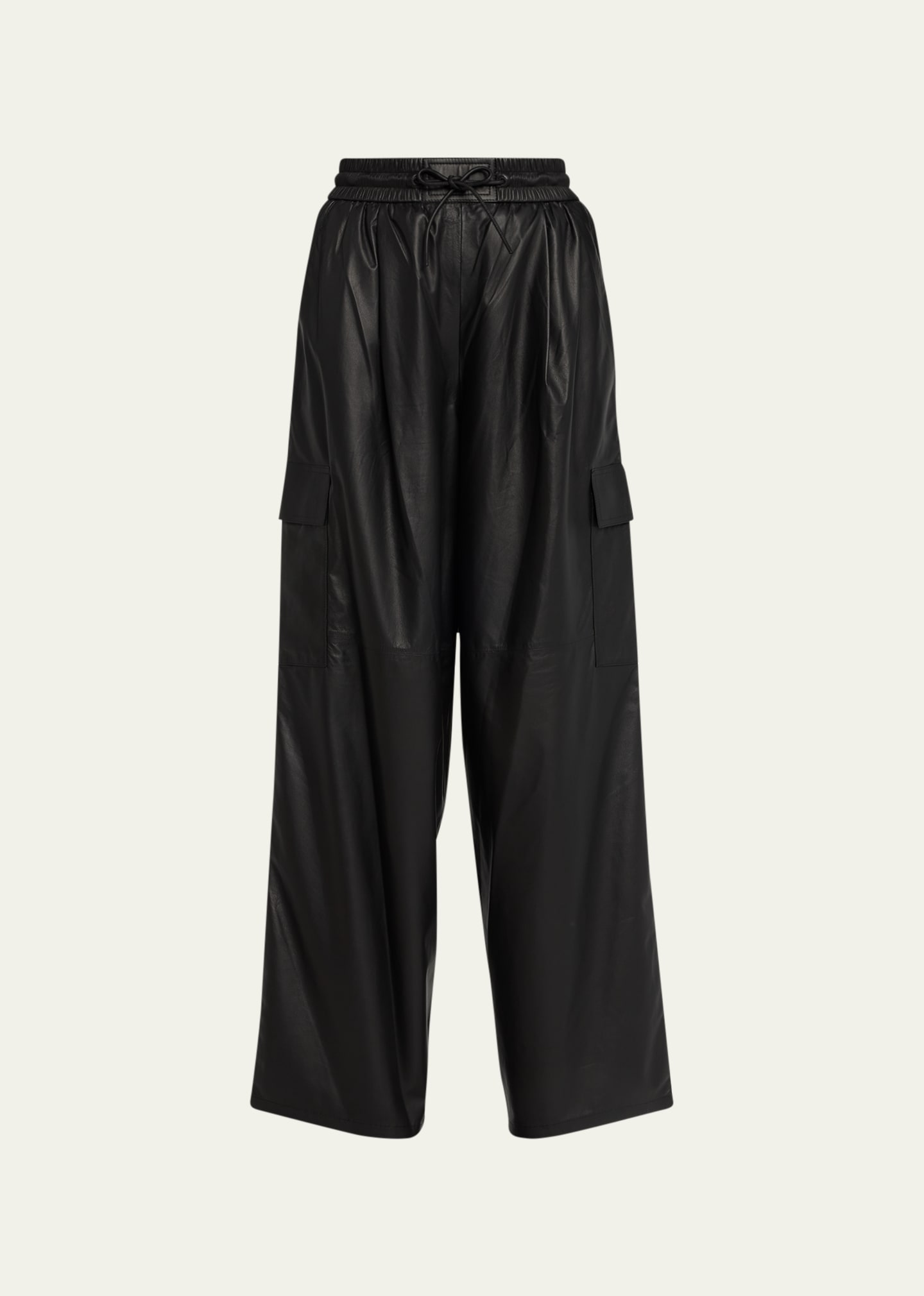 Shop Yves Salomon Nappa Lambskin Leather Cargo Pants In Noir
