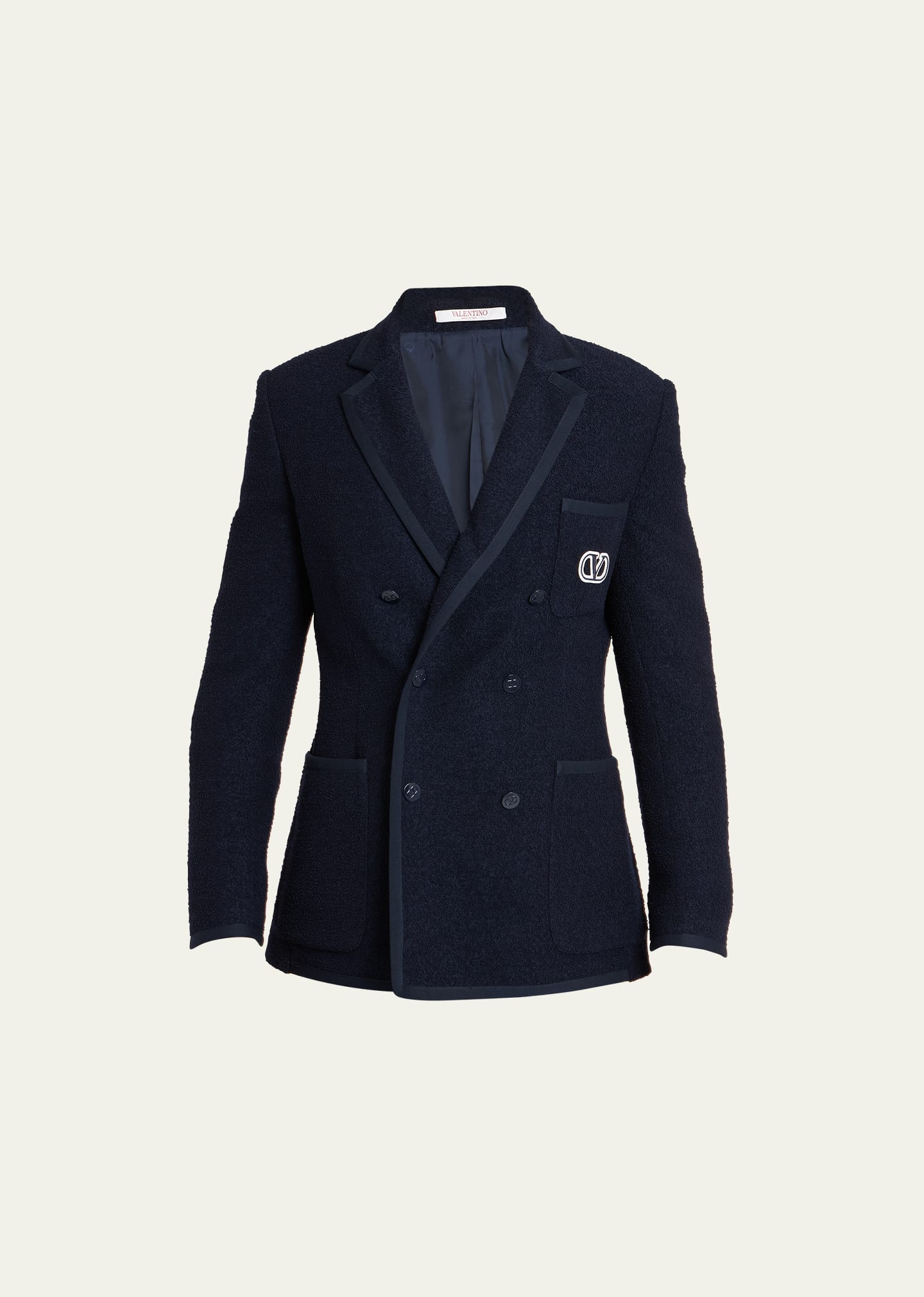 Shop Valentino Men's Terry Toweling Double-breasted Schoolboy Jacket In Navy