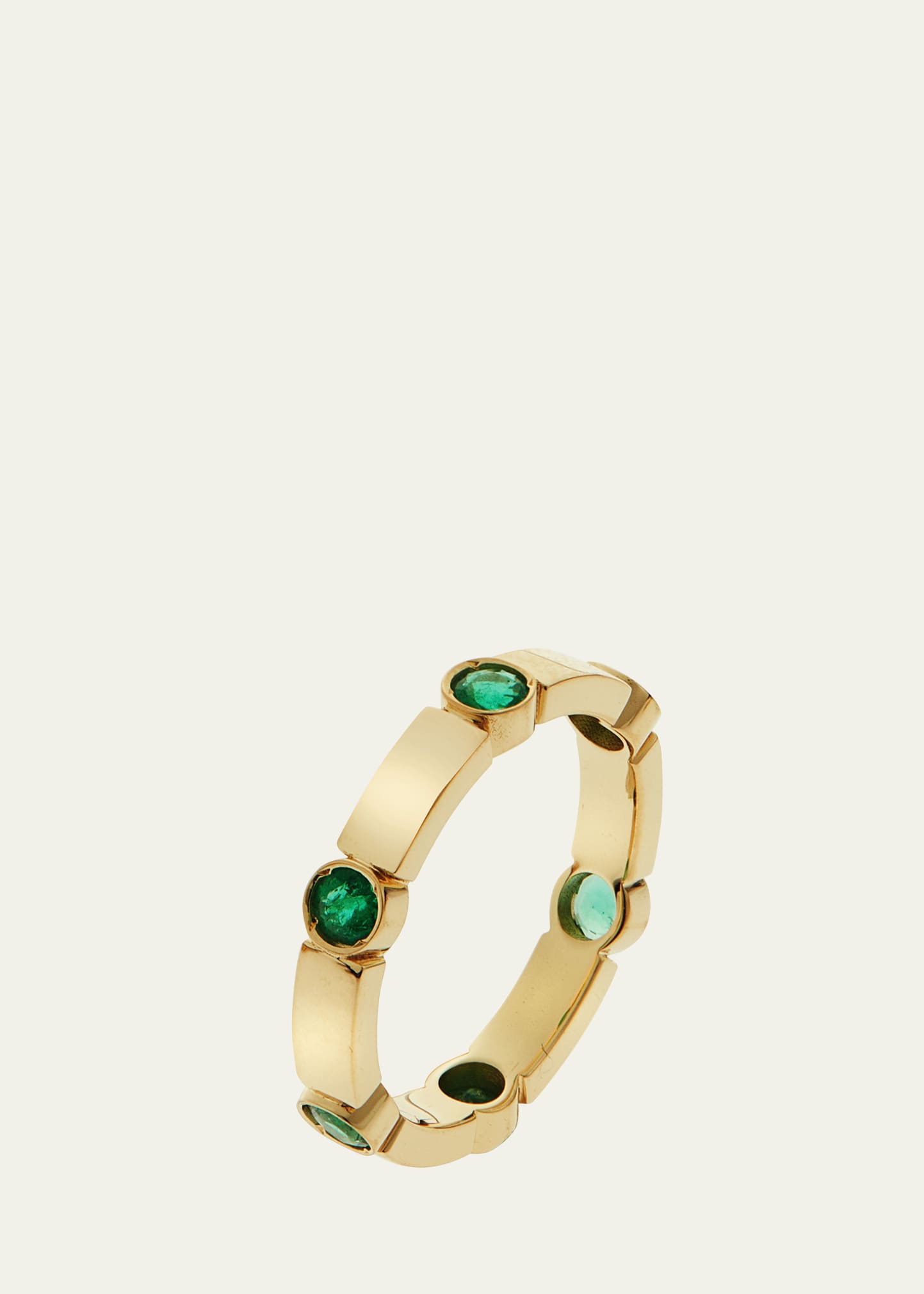 Ileana Makri 18k Yellow Gold Stepping Stones Stream Ring With Emeralds In Yg