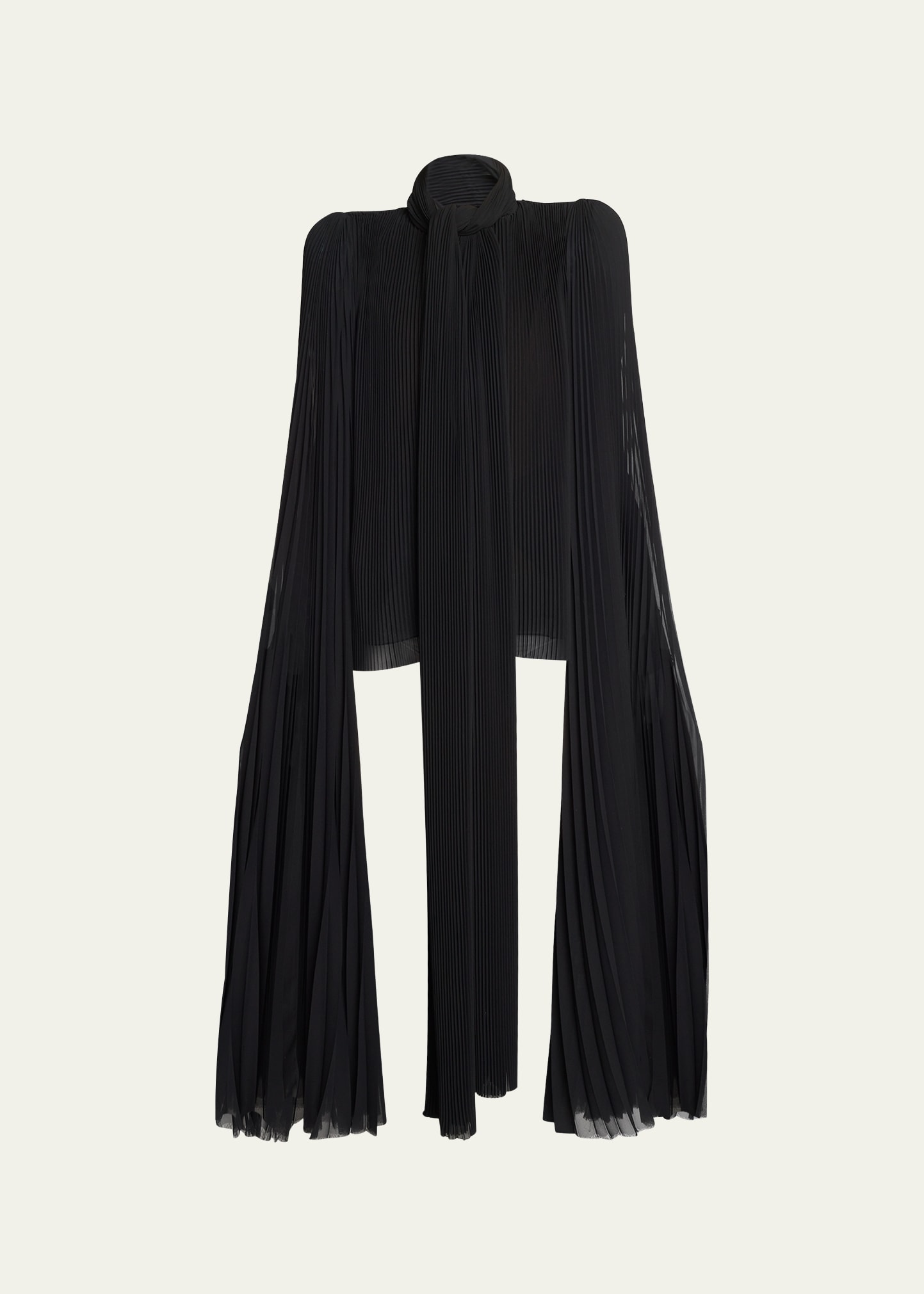 Pleated Long-Sleeve Blouse with Scarf