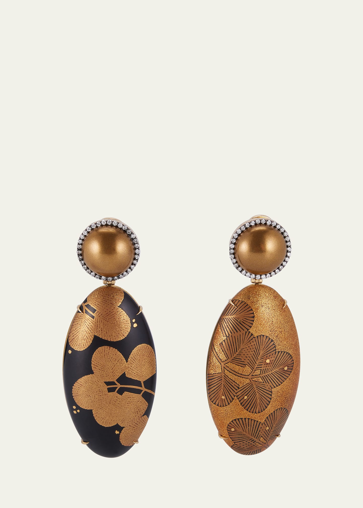 18k Yellow Gold Lacquer and Diamond Earrings