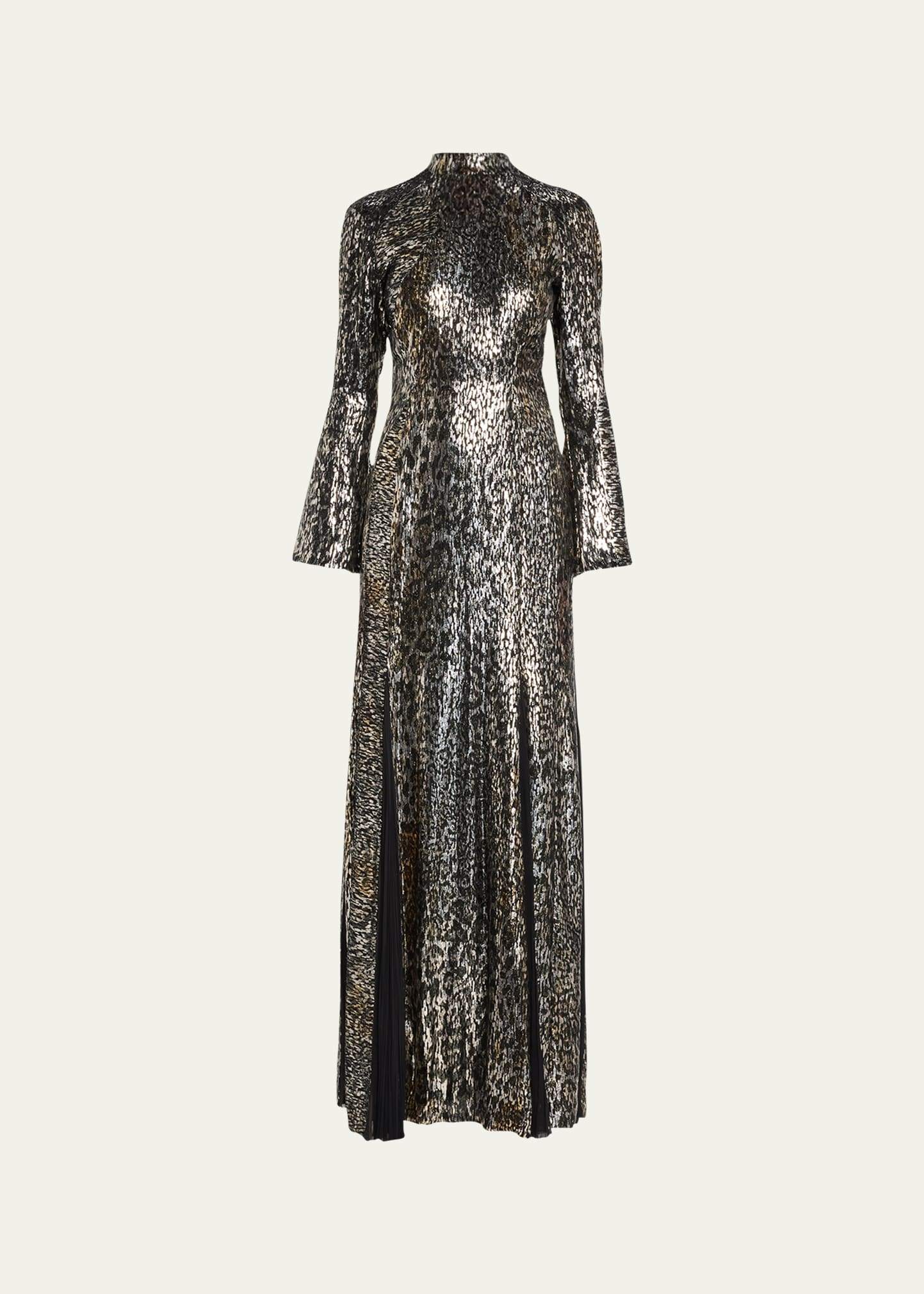 J Mendel Velvet Silk Hand Pleated Godet Gown In Black