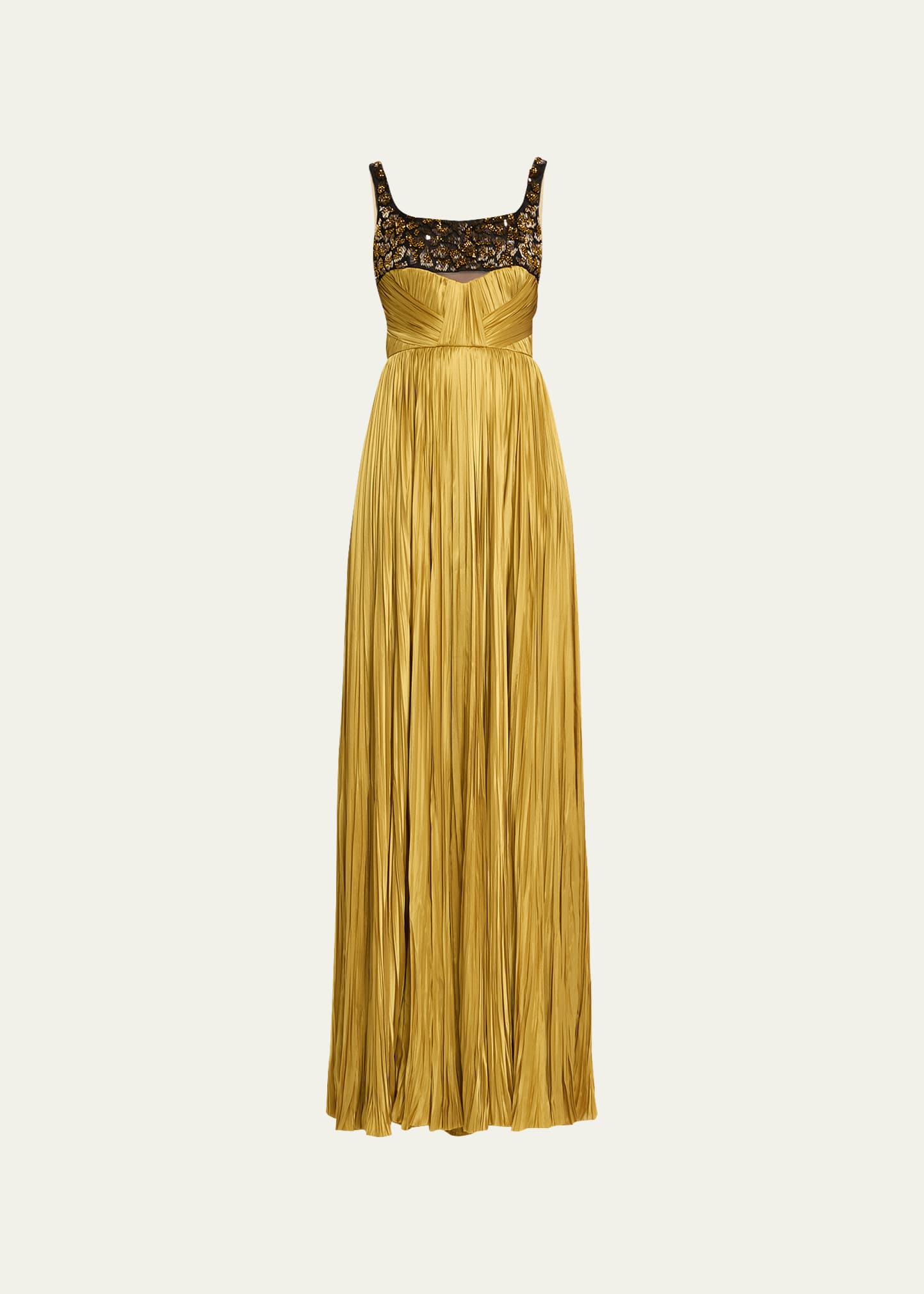 J Mendel Emb. Bustier Silk Hand Pleated Gown In Yellow Cab