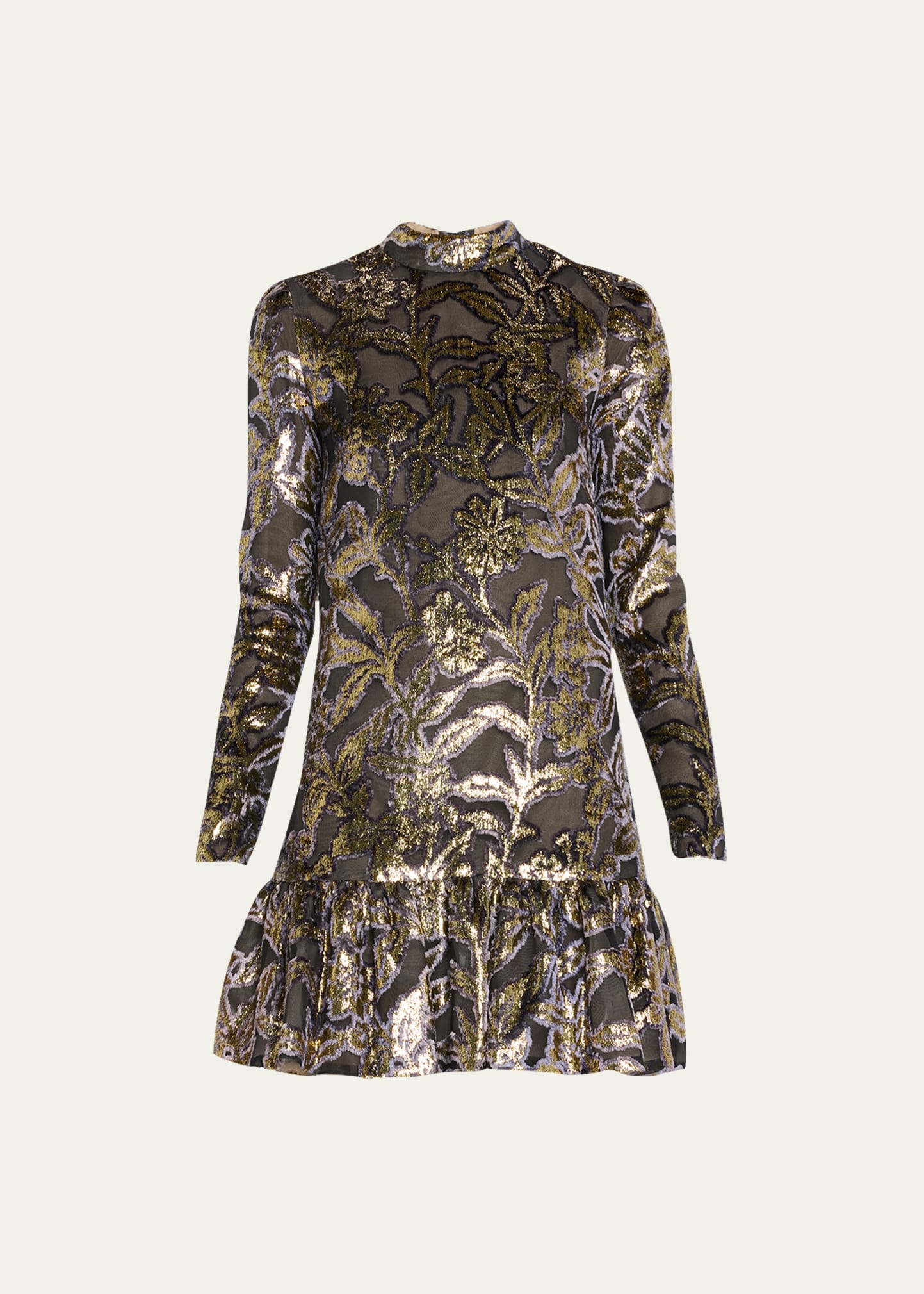 J Mendel Long Sleeves Silk Velvet Ruffles Dress In Navy