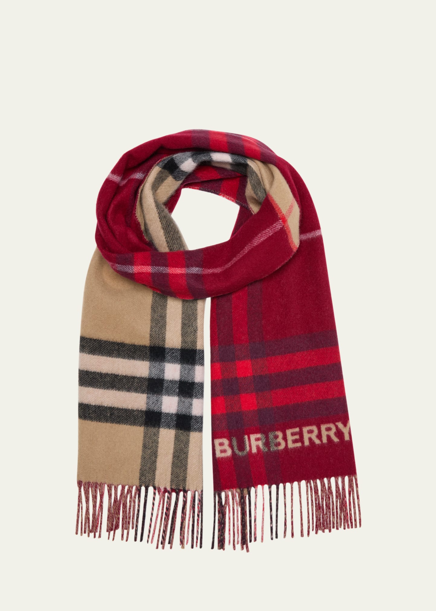 Shop Burberry Red Check Cashmere Scarf In Arc Beige Ripple