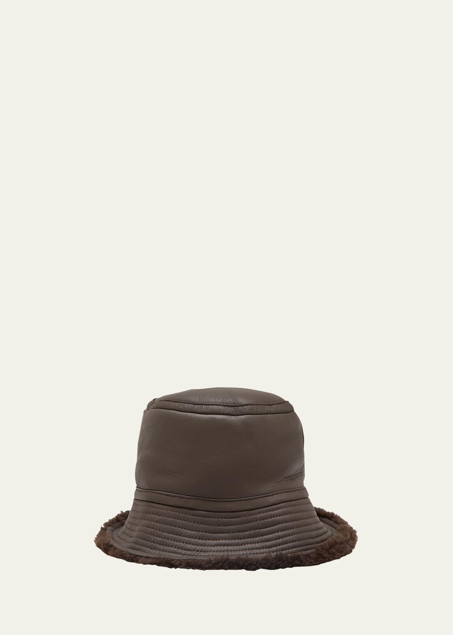Shop Yves Salomon Teddy Merino Wool & Leather Bucket Hat In A2178 Chocolat