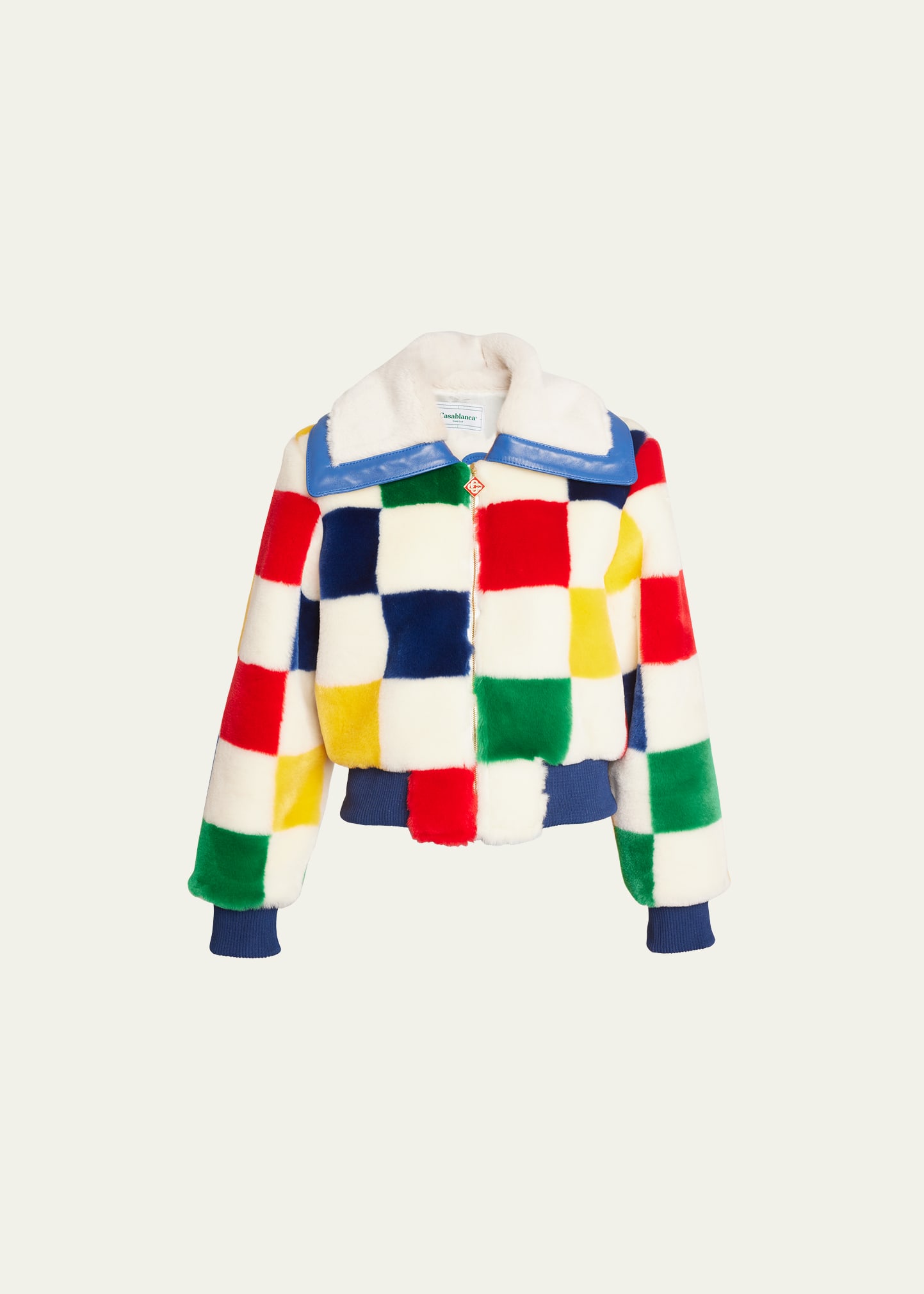 Colorblock Checkered Faux Fur Jacket